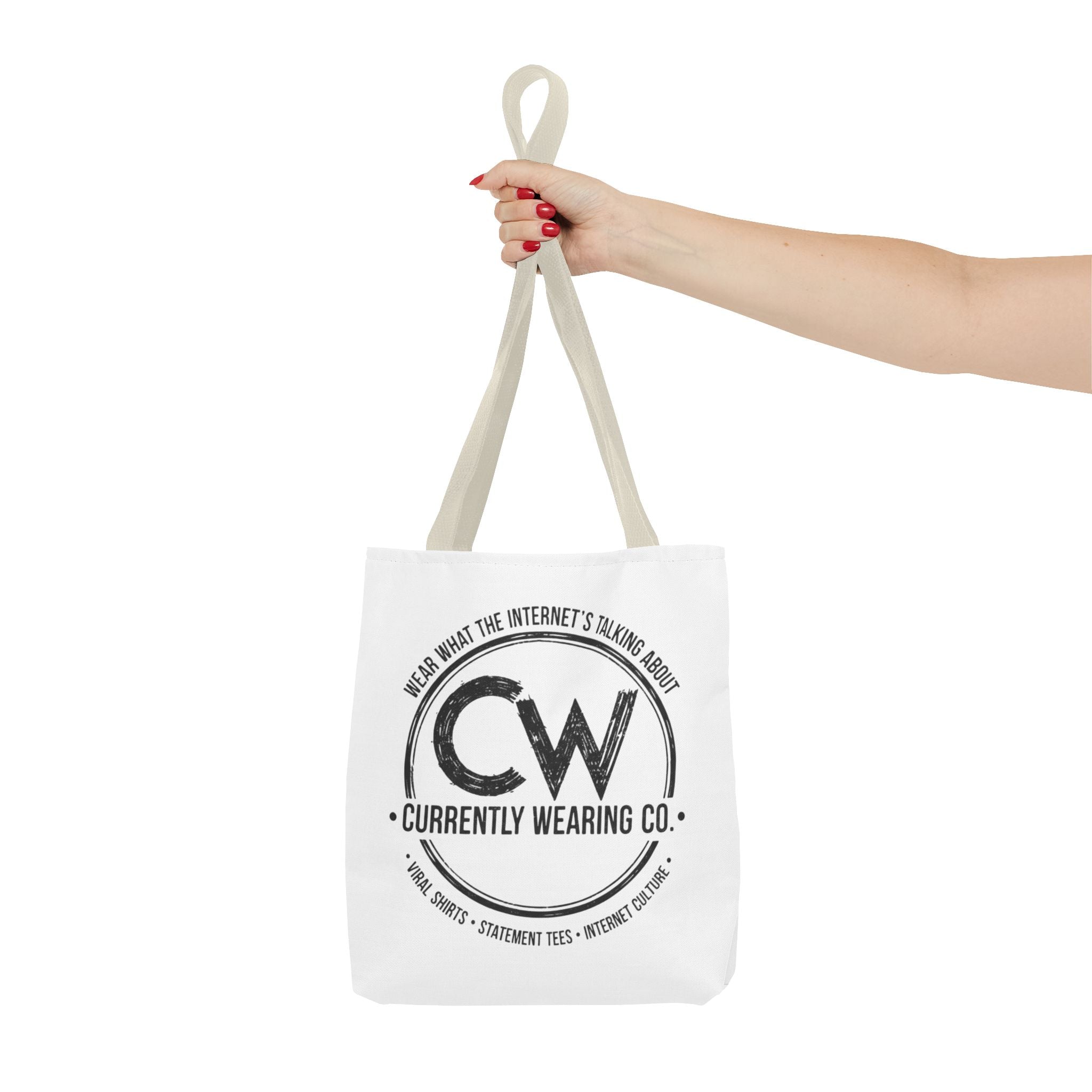 Currently Wearing Co Logo Tote Bag - Wear What the Internet's Talking About Canvas Bag - Reusable Shopping Bag, Trendy Statement Tote Bag, Stylish Carry-All, Eco-Friendly Shopper, Fun Gift for Fashion Lovers, Unique Beach Bag, Graphic Design Tote