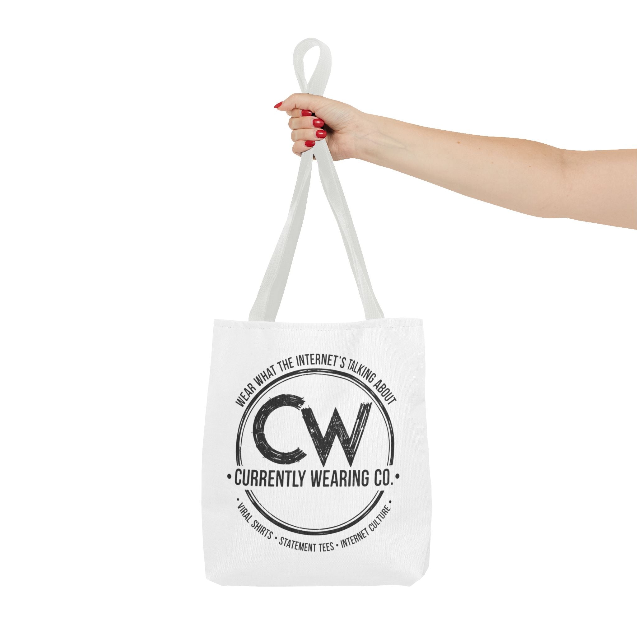 Currently Wearing Co Logo Tote Bag - Wear What the Internet's Talking About Canvas Bag - Reusable Shopping Bag, Trendy Statement Tote Bag, Stylish Carry-All, Eco-Friendly Shopper, Fun Gift for Fashion Lovers, Unique Beach Bag, Graphic Design Tote