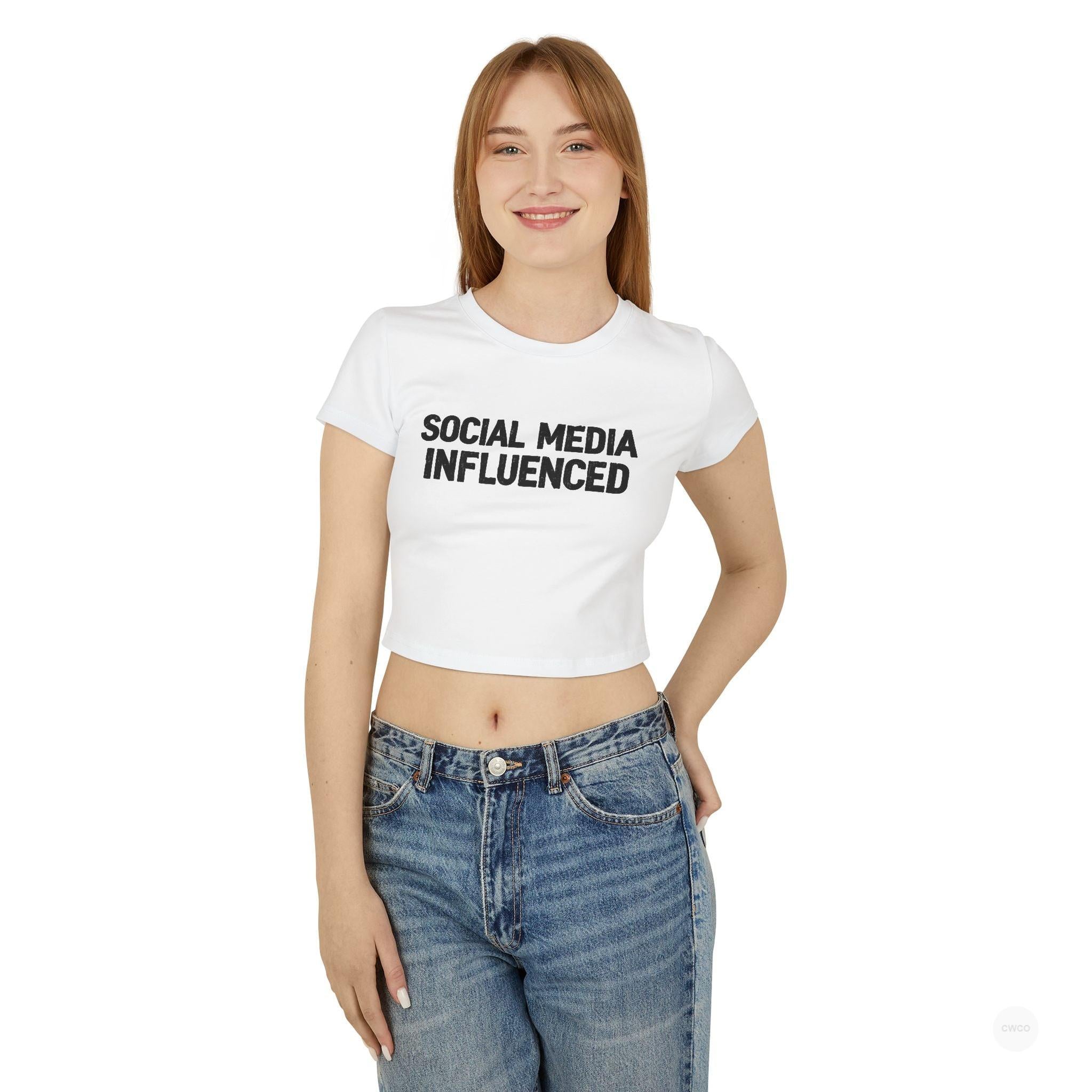 "Social Media Influenced" Funny Graphic Tee - Internet Culture Humor Shirt Casual Women's Top, Gift for Influencers, Cute Graphic Tee, Daily Wear Shirt