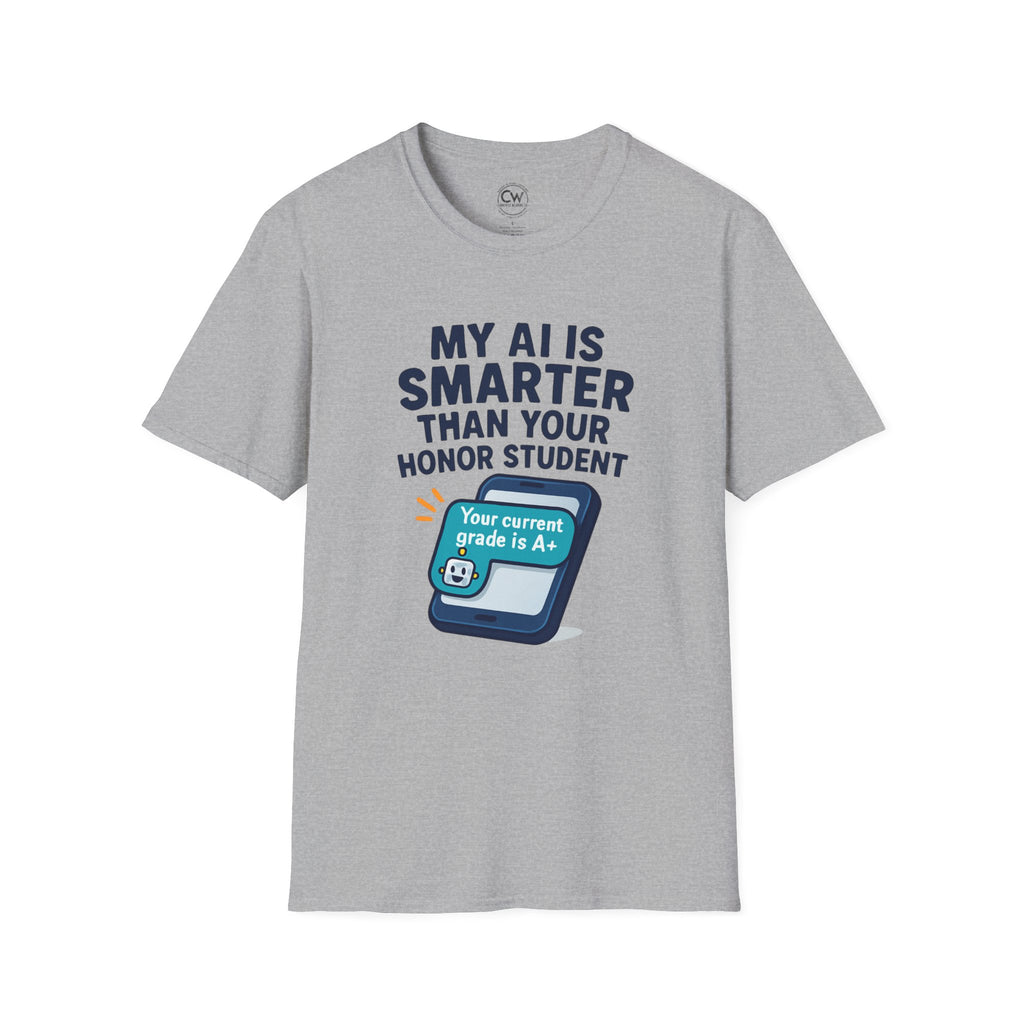 My AI Is Smarter Than Your Honor Student Shirt - Funny AI Parenting Tee - Tech Parent Humor Shirt - Artificial Intelligence Bragging T-Shirt, Unisex Softstyle T-Shirt