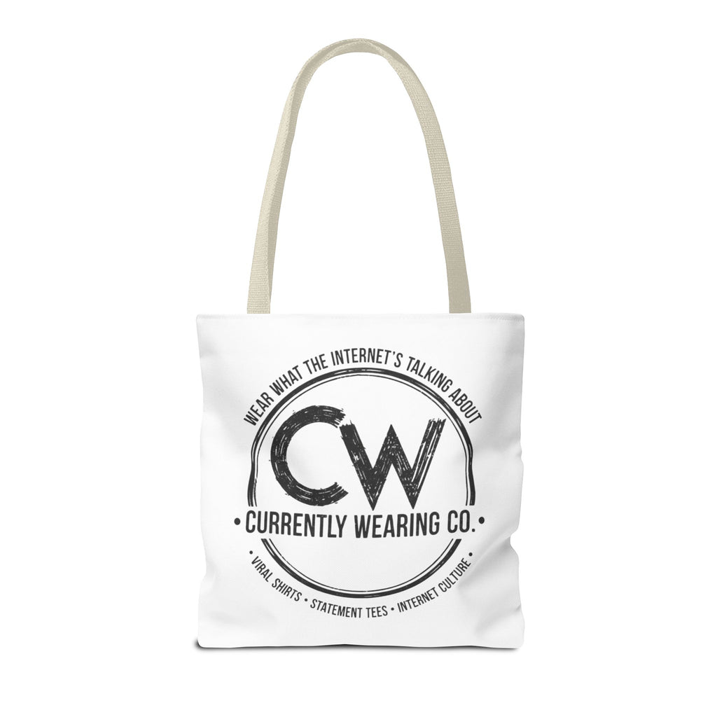 Currently Wearing Co Logo Tote Bag - Wear What the Internet's Talking About Canvas Bag - Reusable Shopping Bag, Trendy Statement Tote Bag, Stylish Carry-All, Eco-Friendly Shopper, Fun Gift for Fashion Lovers, Unique Beach Bag, Graphic Design Tote