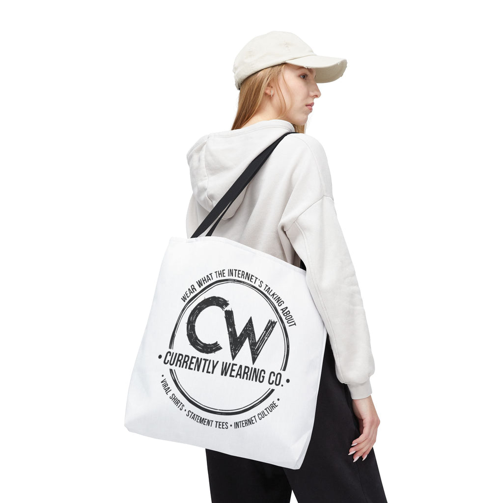 Currently Wearing Co Logo Tote Bag - Wear What the Internet's Talking About Canvas Bag - Reusable Shopping Bag, Trendy Statement Tote Bag, Stylish Carry-All, Eco-Friendly Shopper, Fun Gift for Fashion Lovers, Unique Beach Bag, Graphic Design Tote