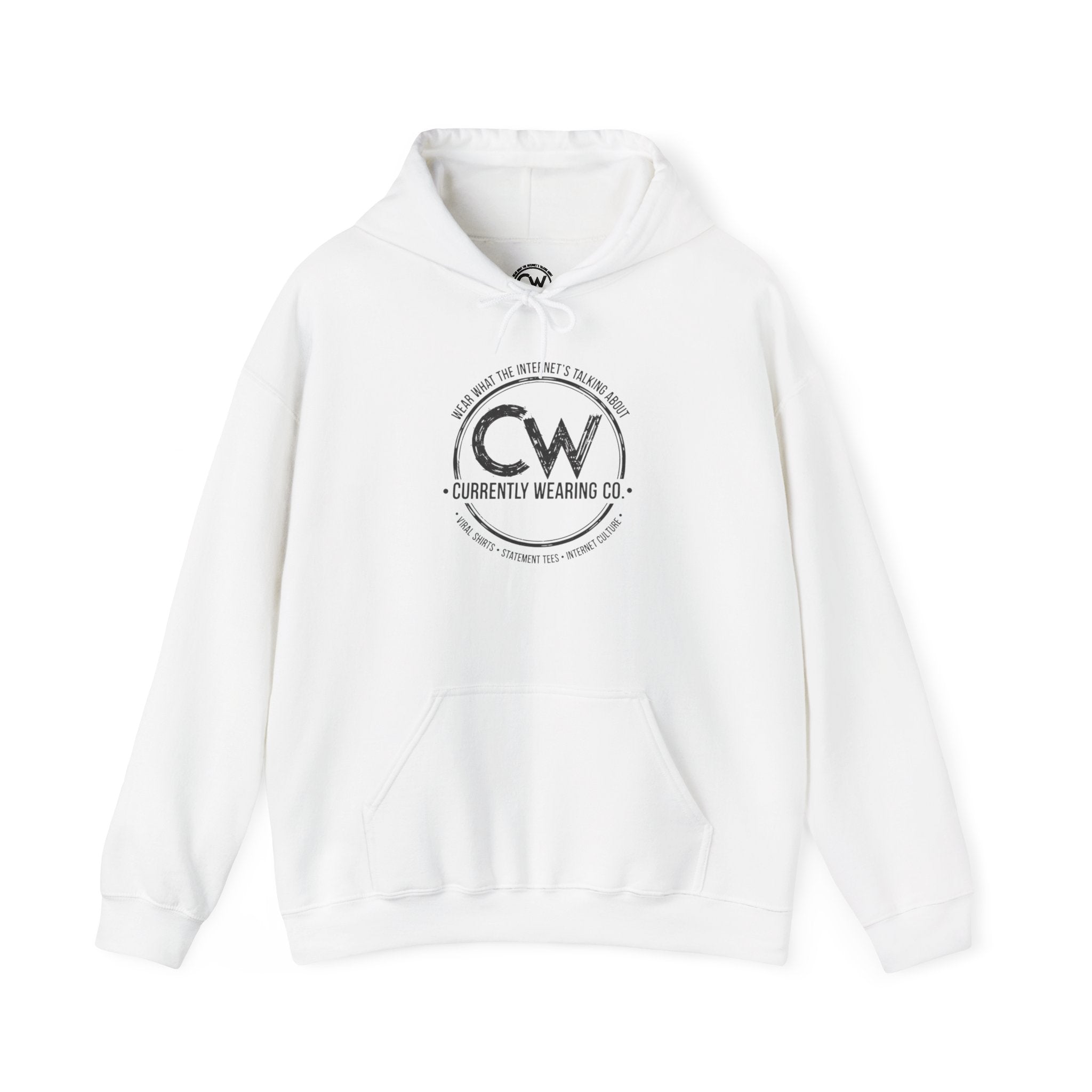 White hoodie with 'CW' logo on a white background