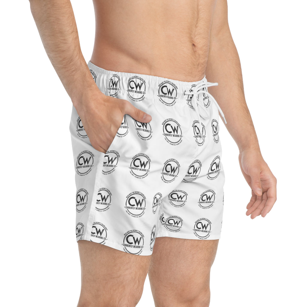 Currently Wearing Co. Logo Swim Shorts – Internet-Core Edition, Casual Swim Trunks - Stylish Beachwear with Logo Print