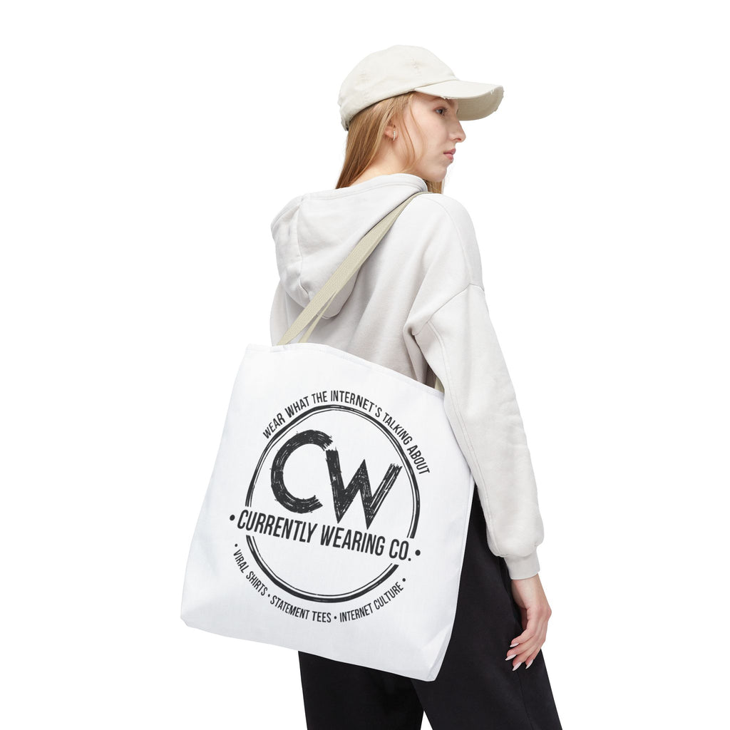Currently Wearing Co Logo Tote Bag - Wear What the Internet's Talking About Canvas Bag - Reusable Shopping Bag, Trendy Statement Tote Bag, Stylish Carry-All, Eco-Friendly Shopper, Fun Gift for Fashion Lovers, Unique Beach Bag, Graphic Design Tote