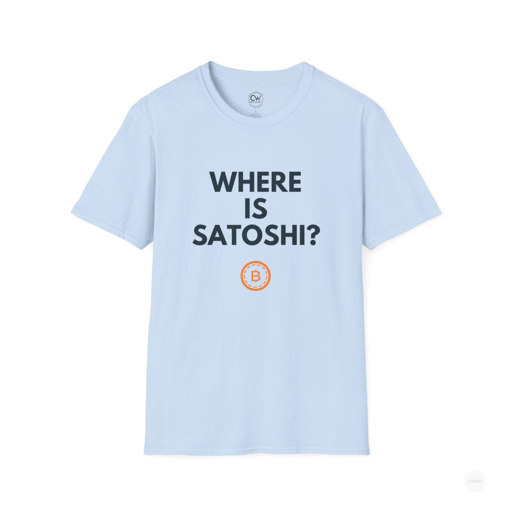WHERE IS SATOSHI? – Bitcoin Mystery Tee, Unisex Softstyle T-Shirt - Trendy Crypto Tee, Bitcoin Gift, Casual Wear, Tech Lover Apparel, Statement Shirt
