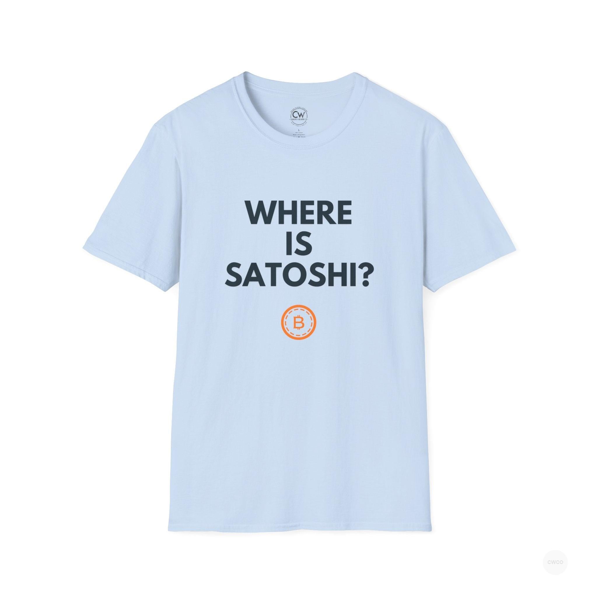 WHERE IS SATOSHI? – Bitcoin Mystery Tee, Unisex Softstyle T-Shirt - Trendy Crypto Tee, Bitcoin Gift, Casual Wear, Tech Lover Apparel, Statement Shirt