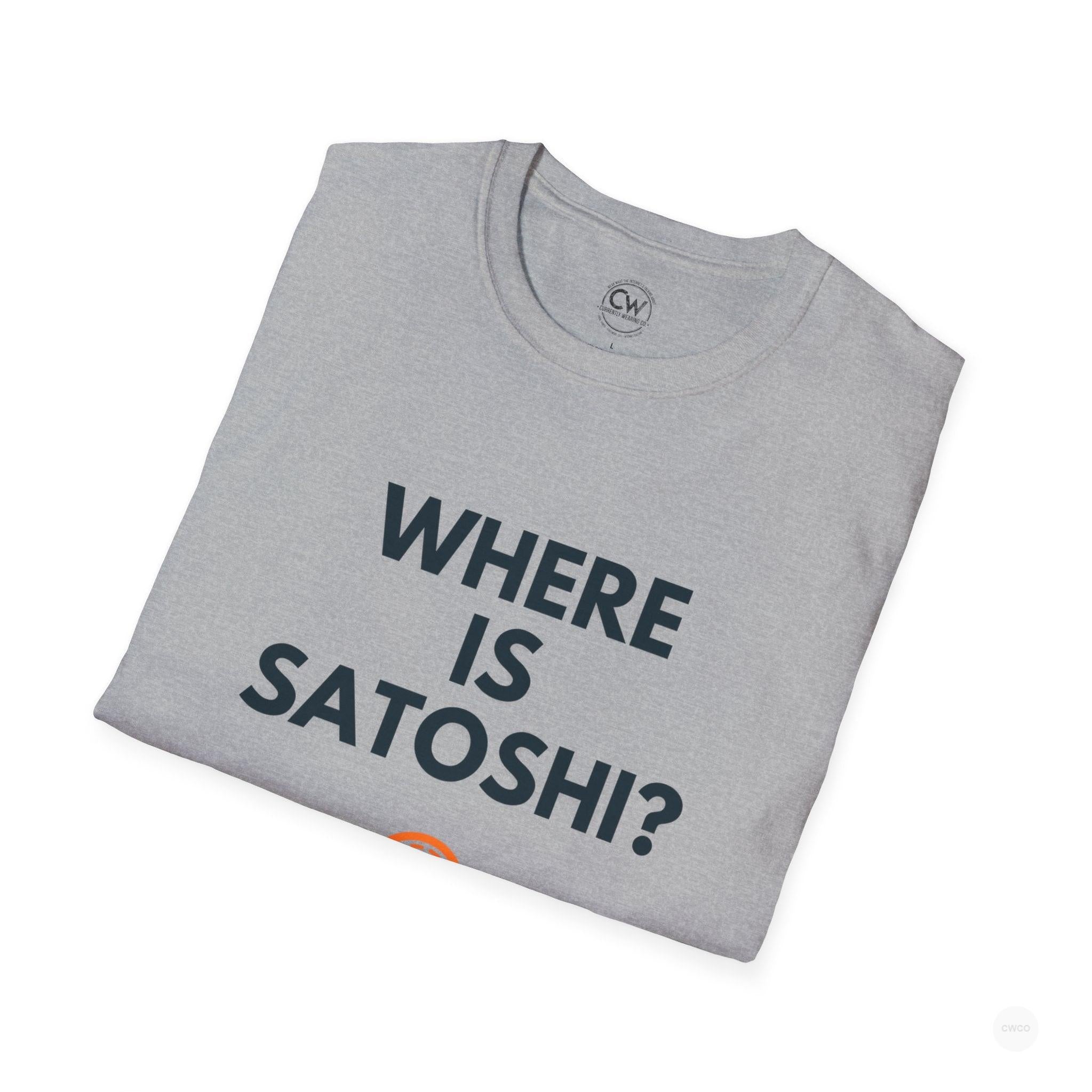 WHERE IS SATOSHI? – Bitcoin Mystery Tee, Unisex Softstyle T-Shirt - Trendy Crypto Tee, Bitcoin Gift, Casual Wear, Tech Lover Apparel, Statement Shirt