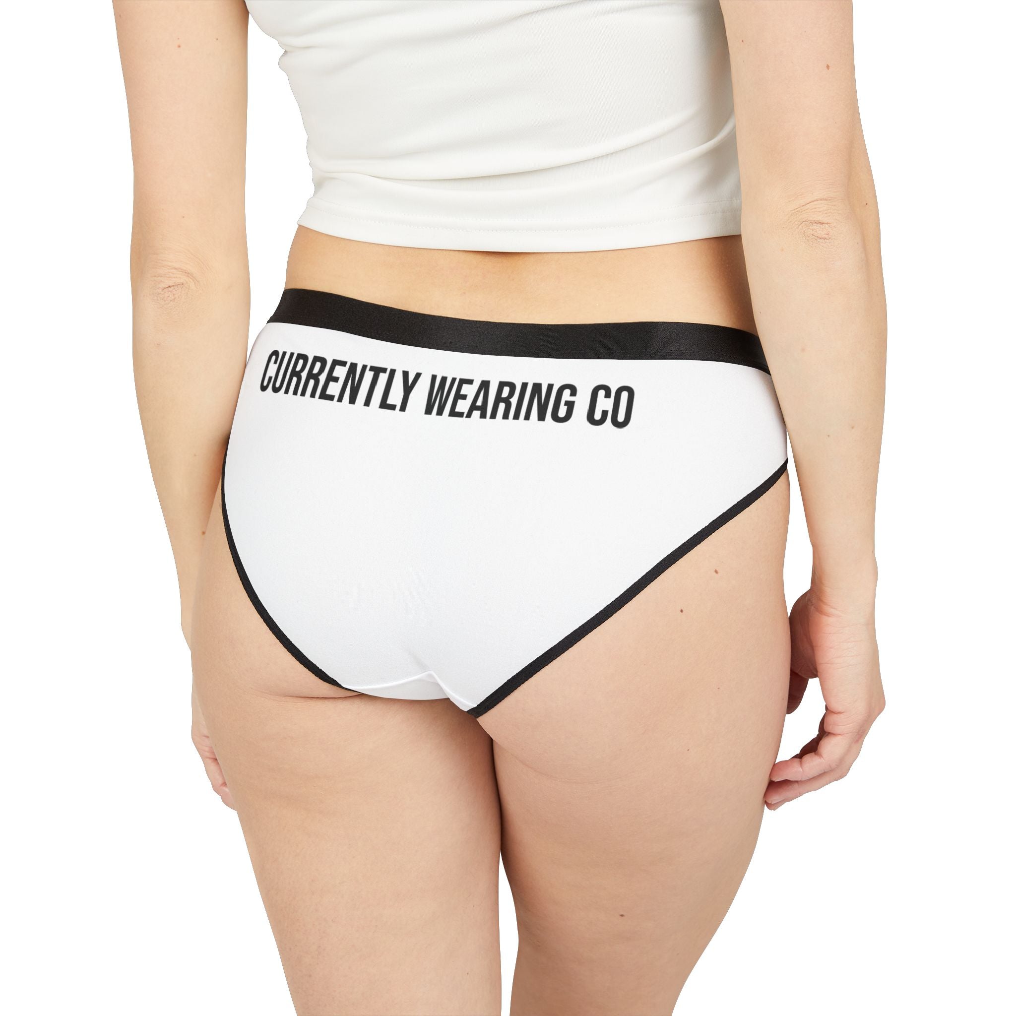 Currently Wearing Co Logo Bikini Briefs - Women's Underwear - CW Branded Panties - White with Black Trim, Comfortable Women's Underwear - Currently Wearing Co