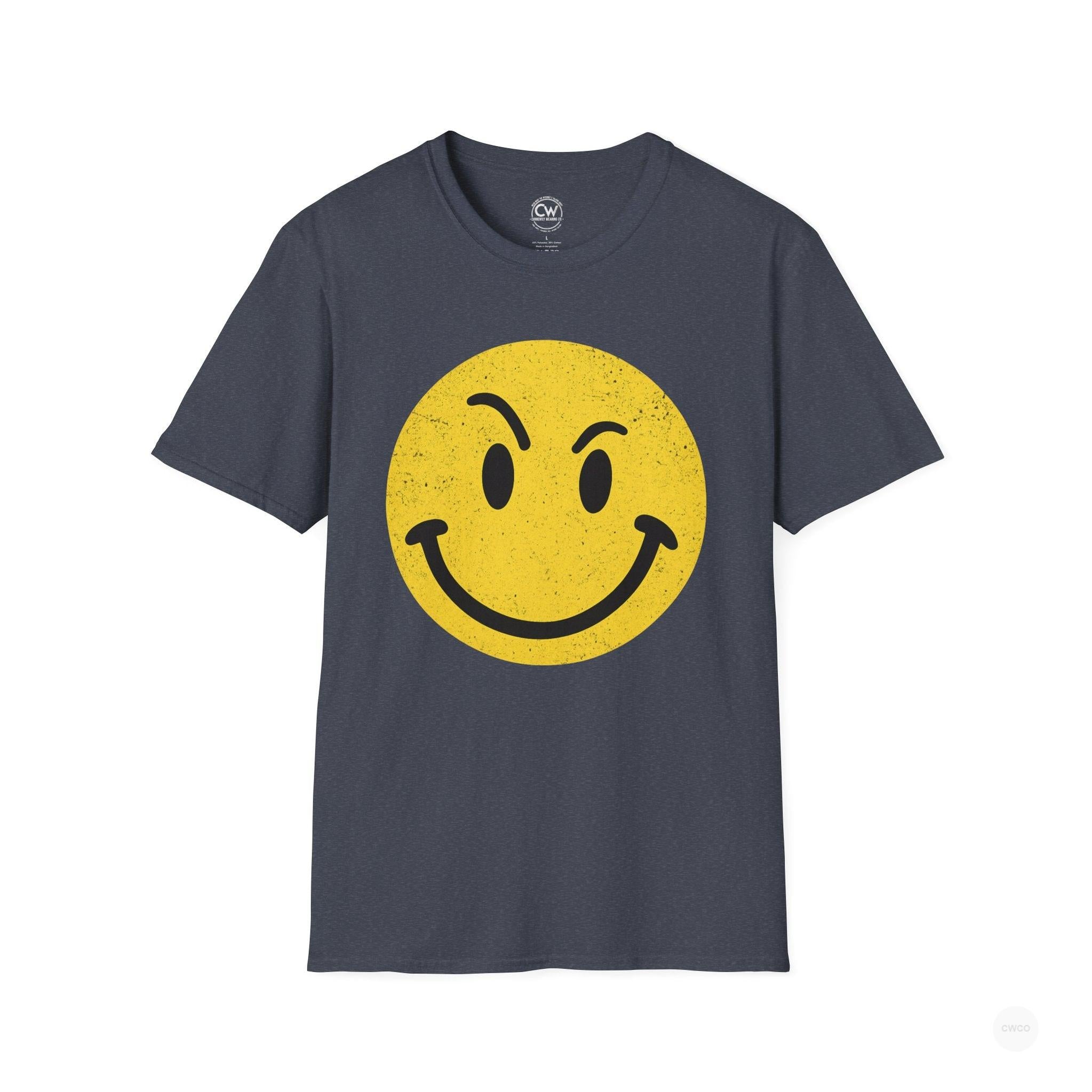Evil Smiley Face Tee - Mischievous Devil Emoji Graphic Shirt, Unisex Softstyle T-Shirt