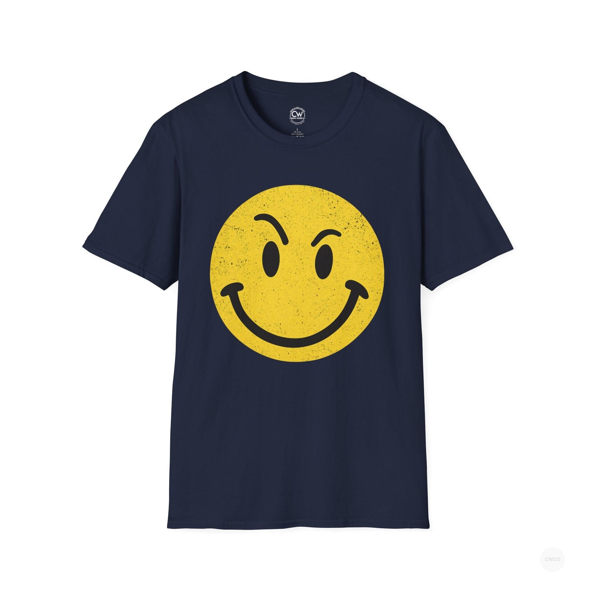 Evil Smiley Face Tee - Mischievous Devil Emoji Graphic Shirt, Unisex Softstyle T-Shirt