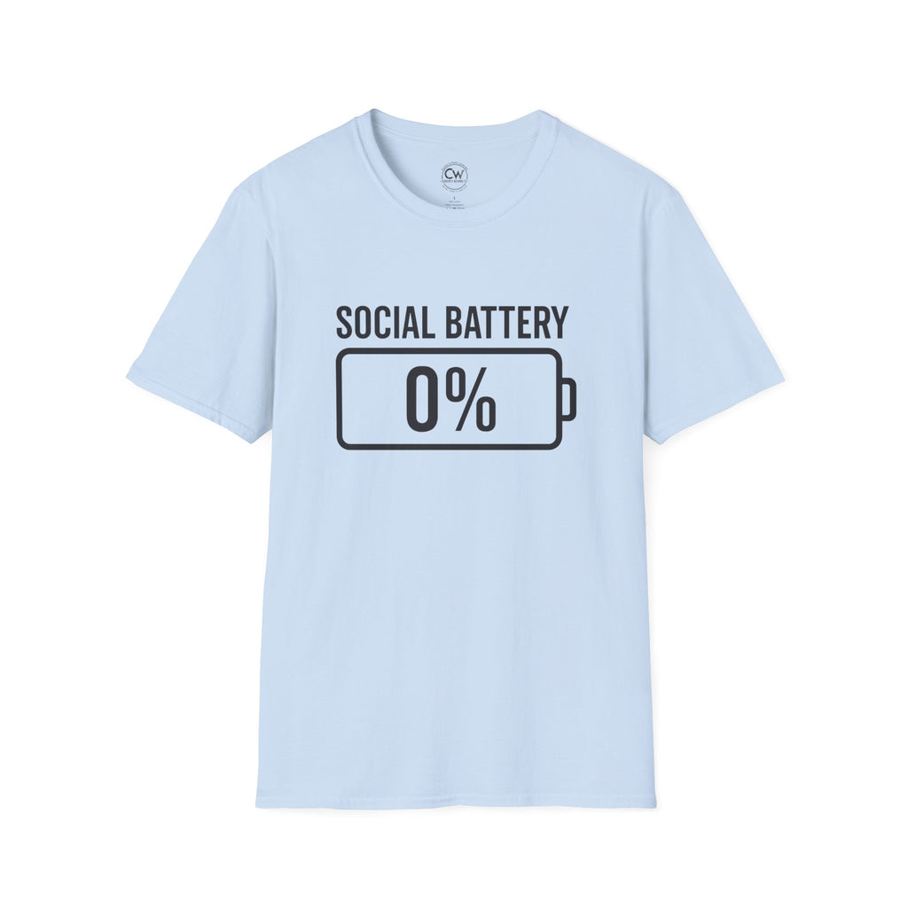 Social Battery 0% T-Shirt - Funny Introvert Shirt | Currently Wearing Co