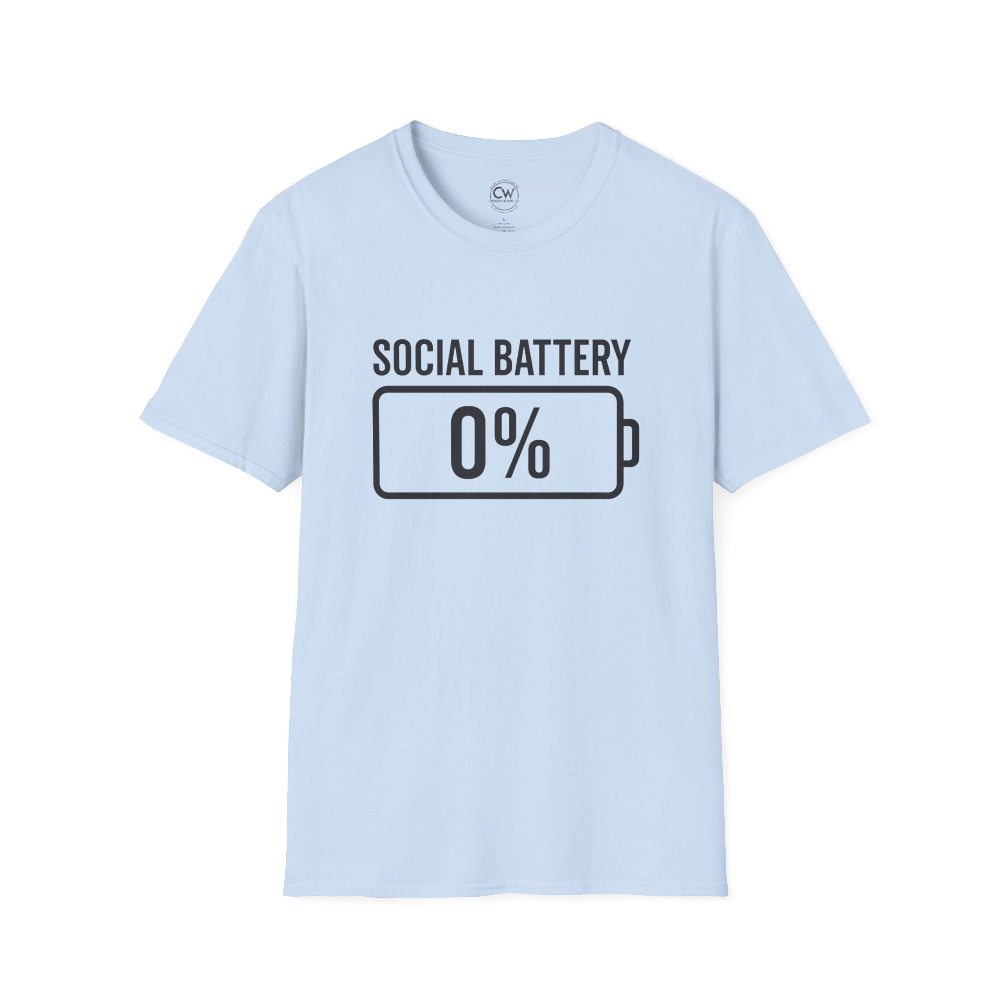 Social Battery 0% T-Shirt - Funny Introvert Shirt | Currently Wearing Co