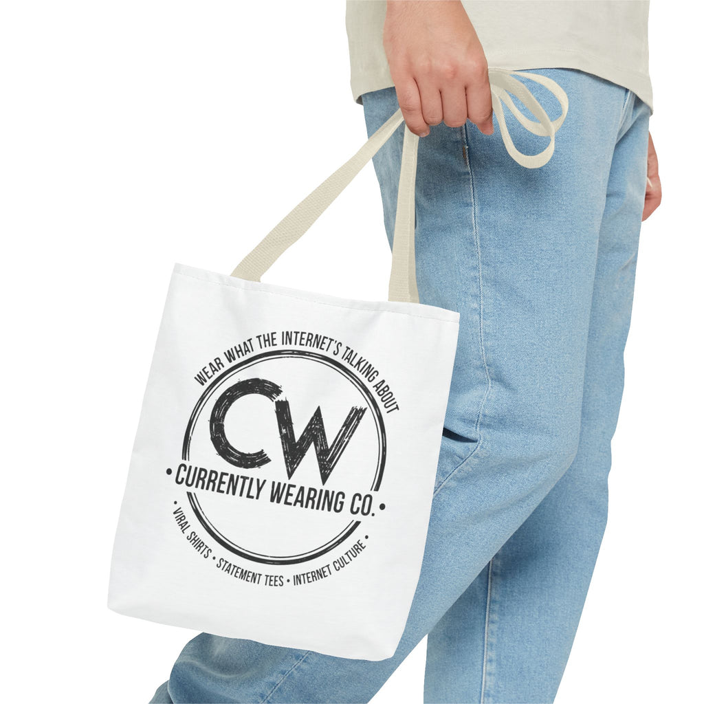 Currently Wearing Co Logo Tote Bag - Wear What the Internet's Talking About Canvas Bag - Reusable Shopping Bag, Trendy Statement Tote Bag, Stylish Carry-All, Eco-Friendly Shopper, Fun Gift for Fashion Lovers, Unique Beach Bag, Graphic Design Tote