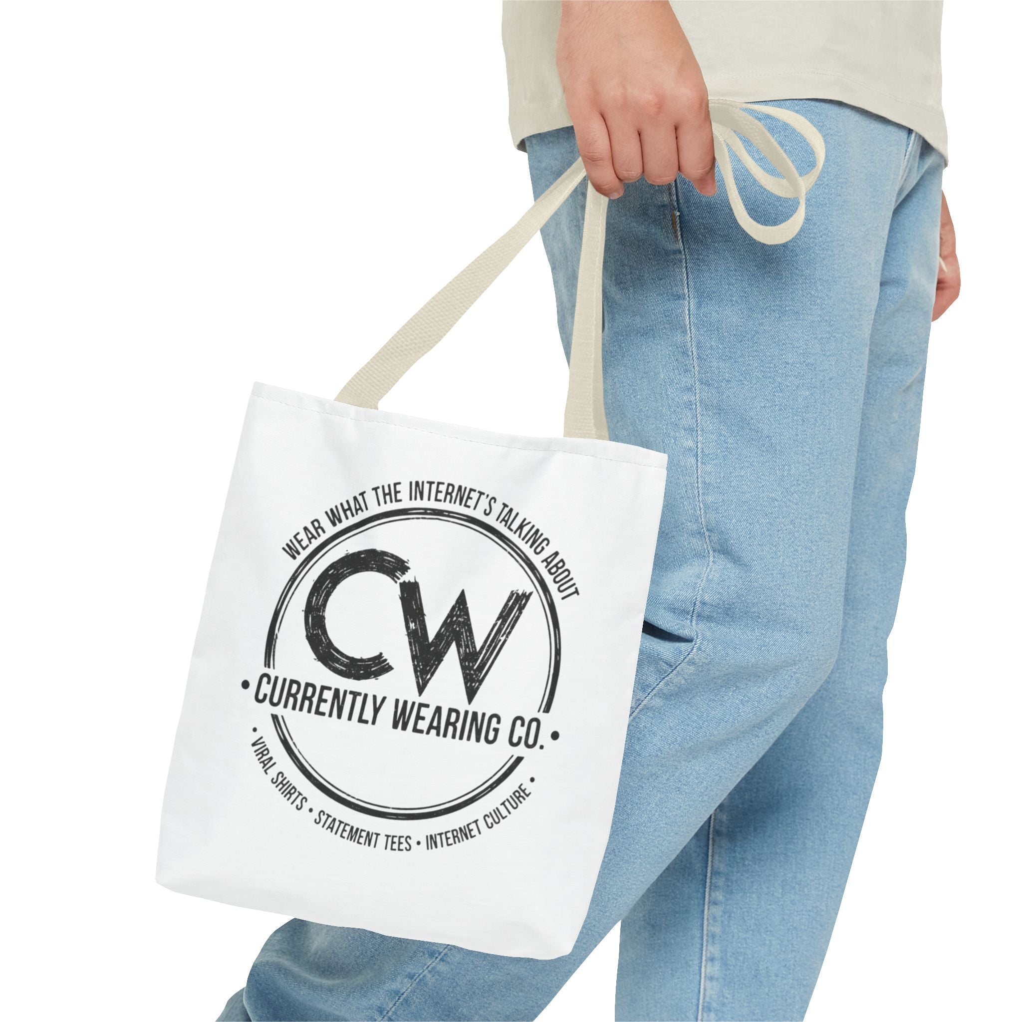 Currently Wearing Co Logo Tote Bag - Wear What the Internet's Talking About Canvas Bag - Reusable Shopping Bag, Trendy Statement Tote Bag, Stylish Carry-All, Eco-Friendly Shopper, Fun Gift for Fashion Lovers, Unique Beach Bag, Graphic Design Tote