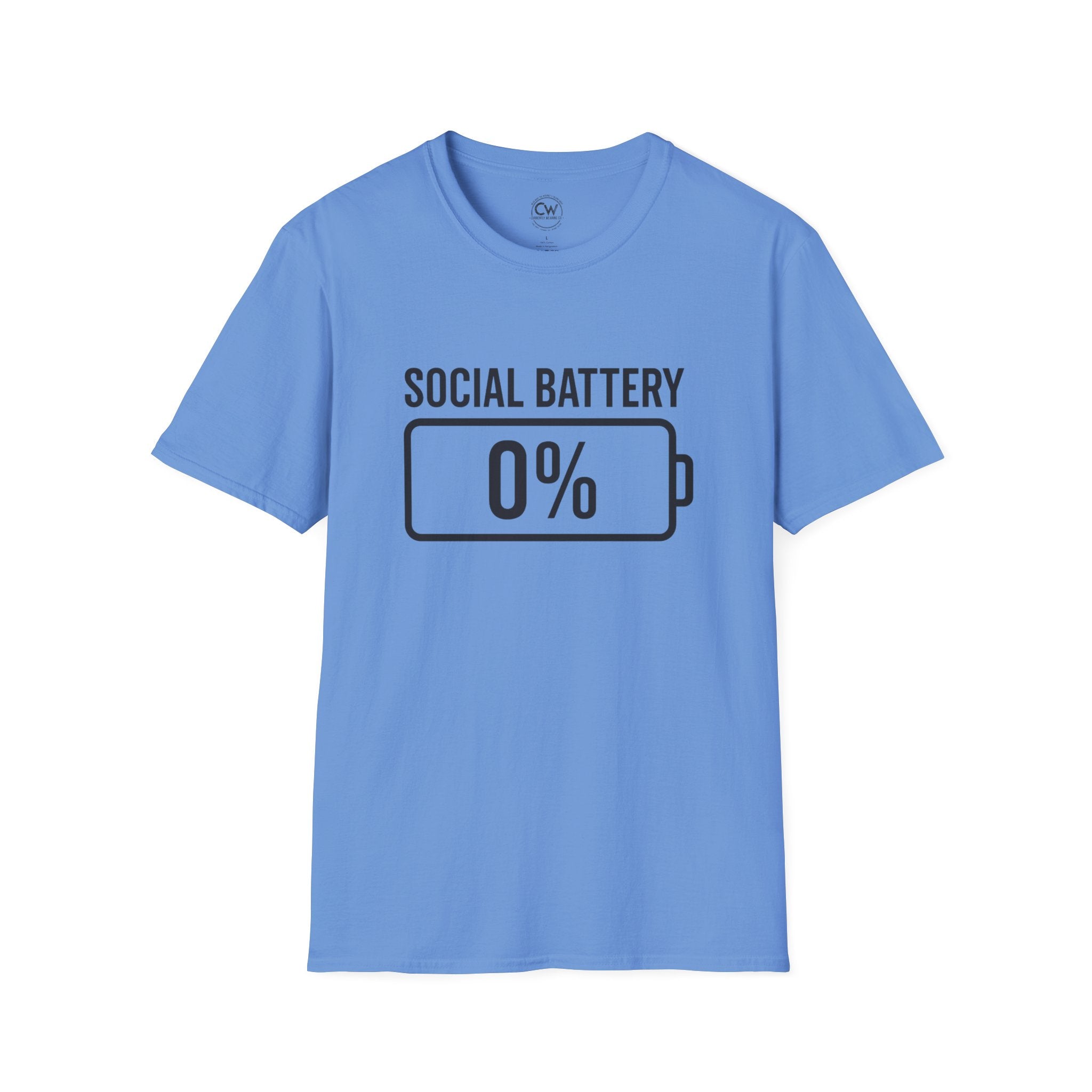 Social Battery 0% T-Shirt - Funny Introvert Shirt | Currently Wearing Co
