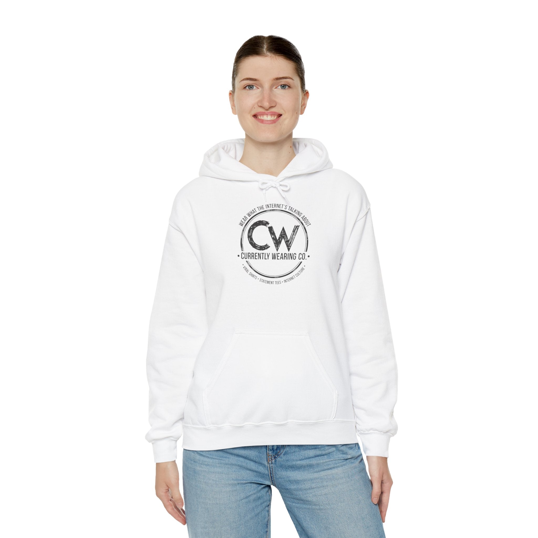 Currently Wearing Co Signature Logo Hoodie - Wear What the Internet's Talking About Hoodie - CW Brand Streetwear Hoodie - Internet Culture Sweatshirt, Cozy Unisex Hoodie for Everyday Wear, Gift for Her, Birthday Present, Casual Style, Fashionable Layering