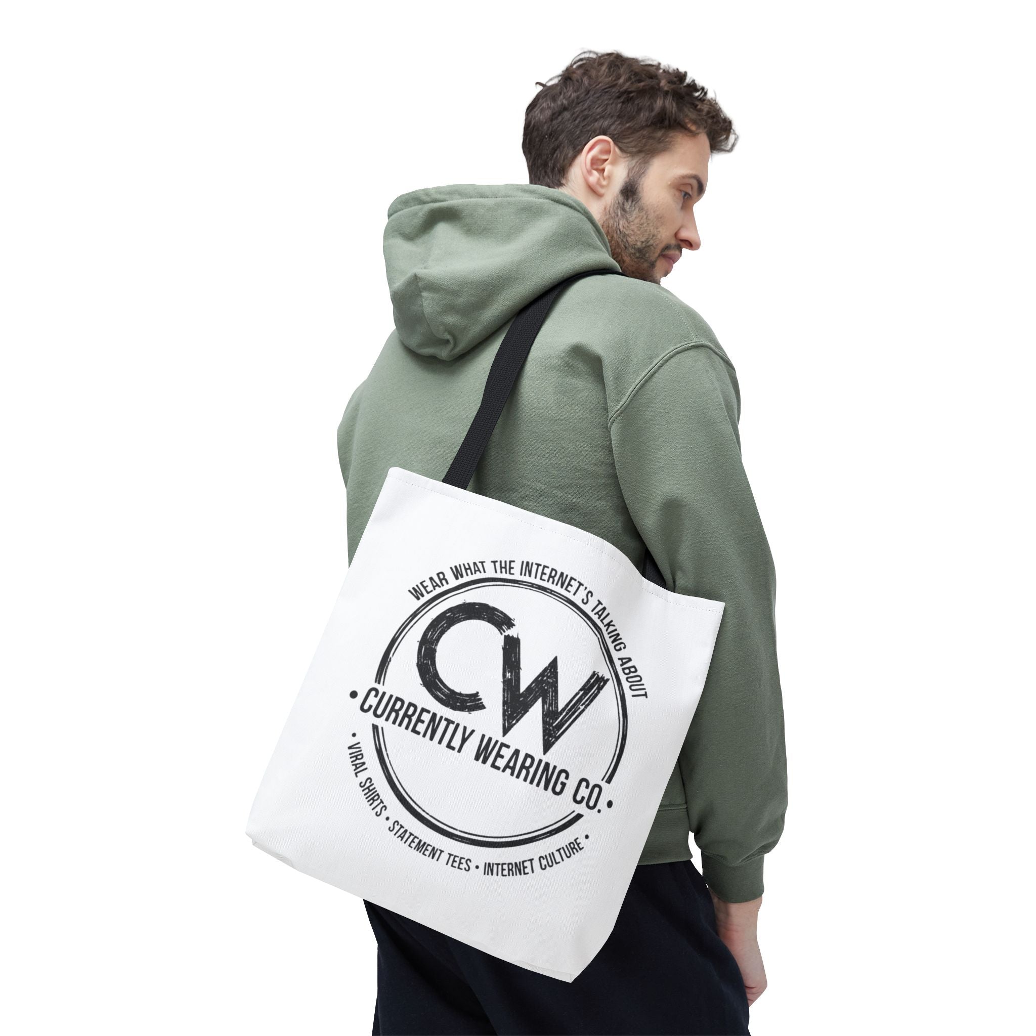 Currently Wearing Co Logo Tote Bag - Wear What the Internet's Talking About Canvas Bag - Reusable Shopping Bag, Trendy Statement Tote Bag, Stylish Carry-All, Eco-Friendly Shopper, Fun Gift for Fashion Lovers, Unique Beach Bag, Graphic Design Tote