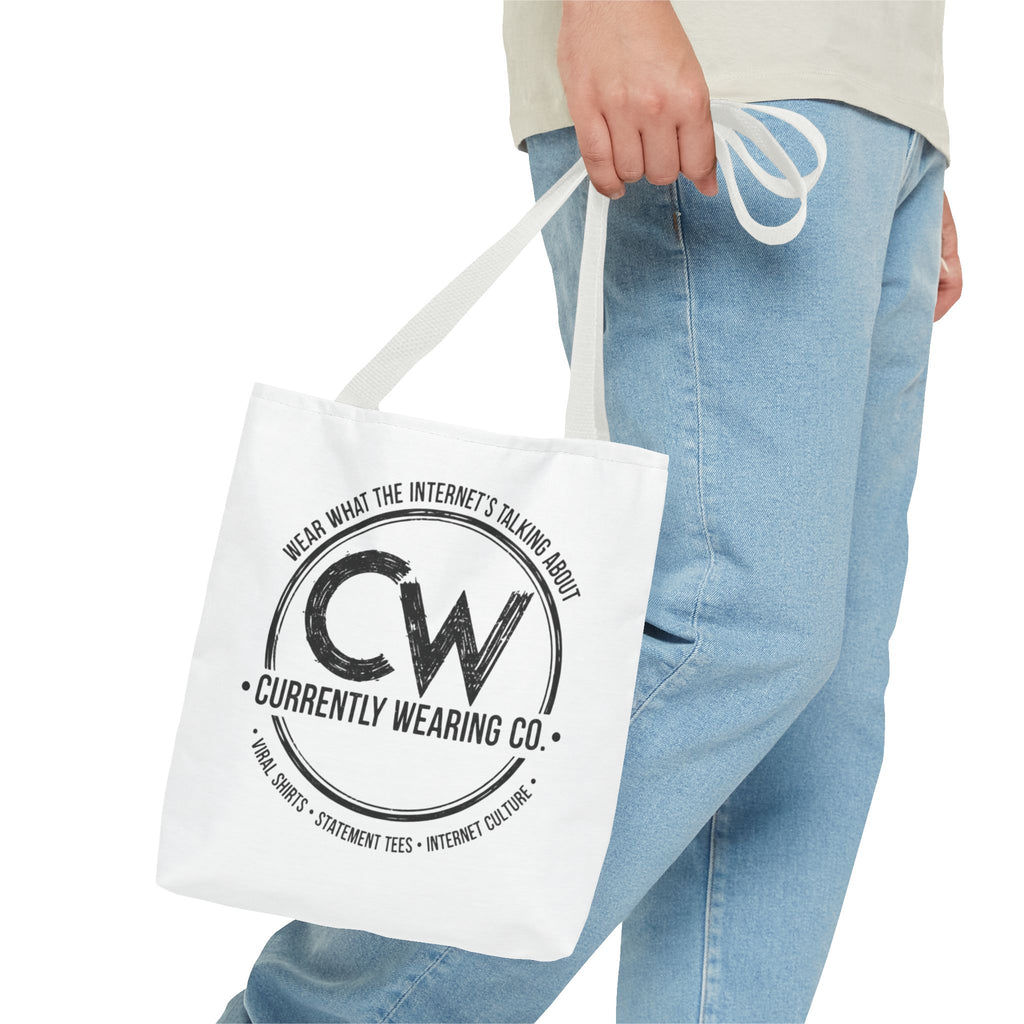 Currently Wearing Co Logo Tote Bag - Wear What the Internet's Talking About Canvas Bag - Reusable Shopping Bag, Trendy Statement Tote Bag, Stylish Carry-All, Eco-Friendly Shopper, Fun Gift for Fashion Lovers, Unique Beach Bag, Graphic Design Tote