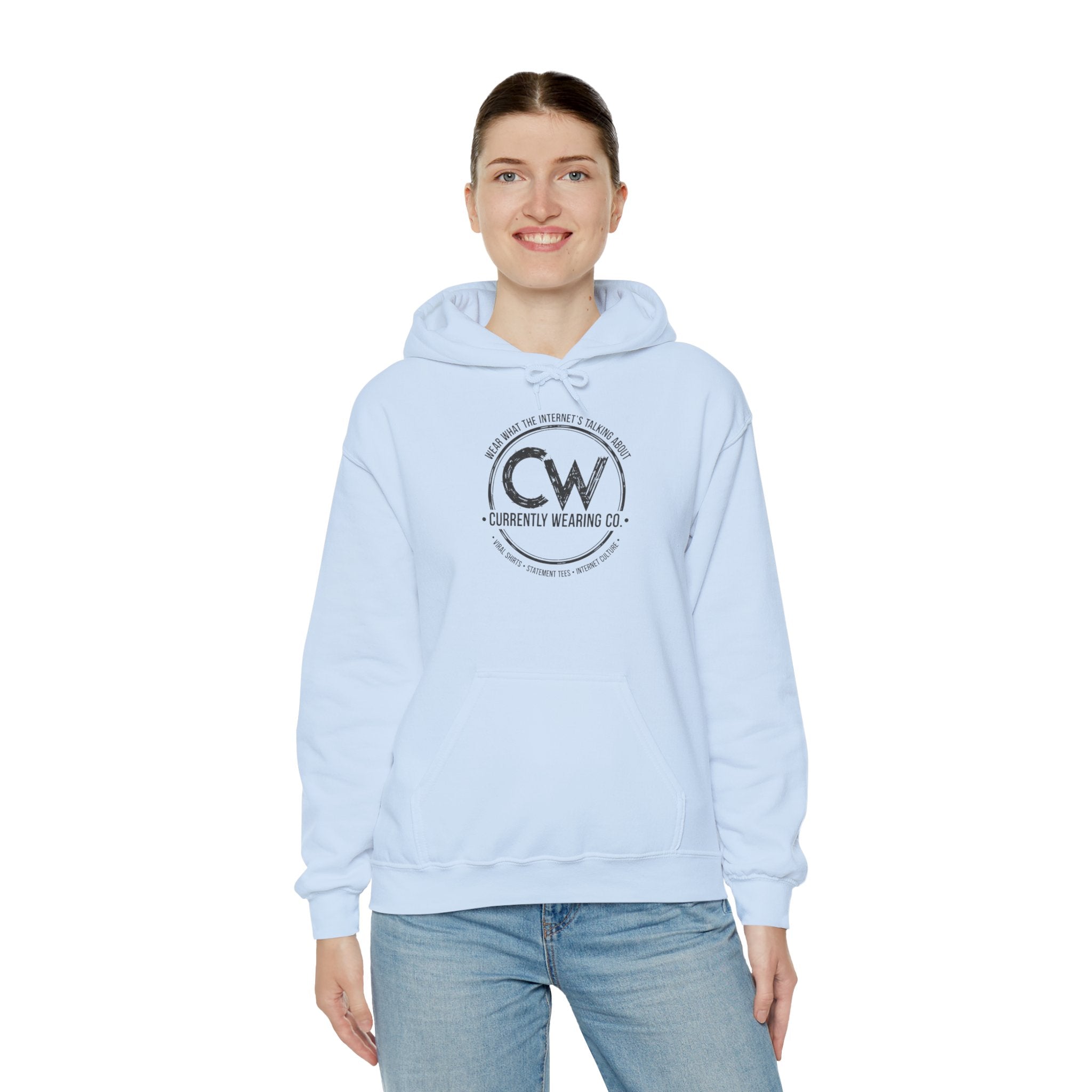 Currently Wearing Co Signature Logo Hoodie - Wear What the Internet's Talking About Hoodie - CW Brand Streetwear Hoodie - Internet Culture Sweatshirt, Cozy Unisex Hoodie for Everyday Wear, Gift for Her, Birthday Present, Casual Style, Fashionable Layering