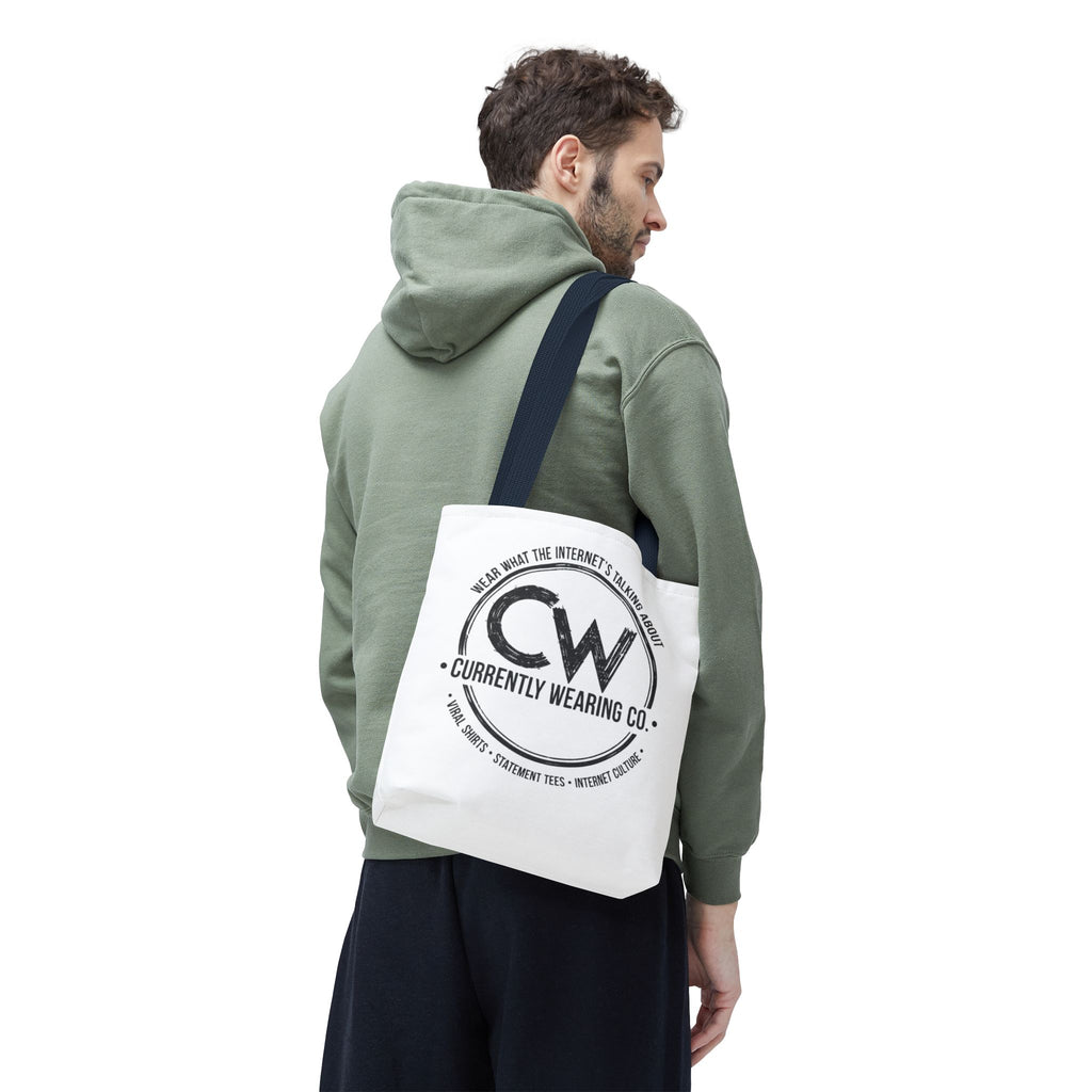 Currently Wearing Co Logo Tote Bag - Wear What the Internet's Talking About Canvas Bag - Reusable Shopping Bag, Trendy Statement Tote Bag, Stylish Carry-All, Eco-Friendly Shopper, Fun Gift for Fashion Lovers, Unique Beach Bag, Graphic Design Tote