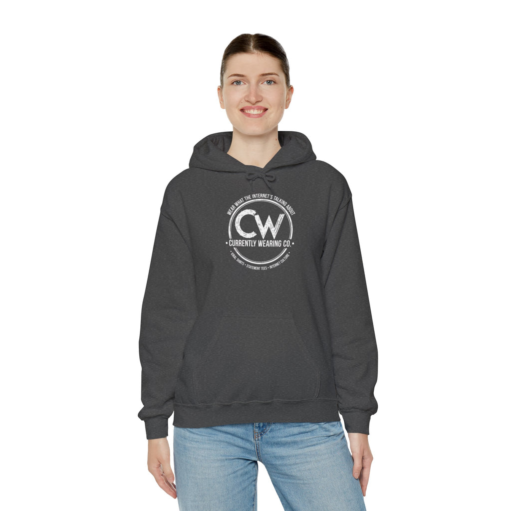 Currently Wearing Co Signature Logo Hoodie - Wear What the Internet's Talking About Hoodie - CW Brand Streetwear Hoodie - Internet Culture Sweatshirt, Cozy Unisex Hoodie for Everyday Wear, Gift for Her, Birthday Present, Casual Style, Fashionable Layering