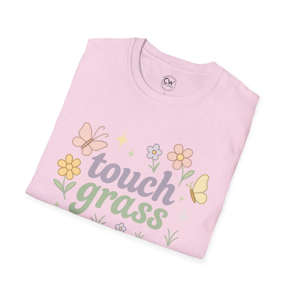 Touch Grass Shirt - Funny Internet Slang Tee, Chronically Online Shirt, Self-Aware Humor Tee, Go Outside Reminder Shirt, Unisex Softstyle T-Shirt - Nature-Inspired Floral Tee