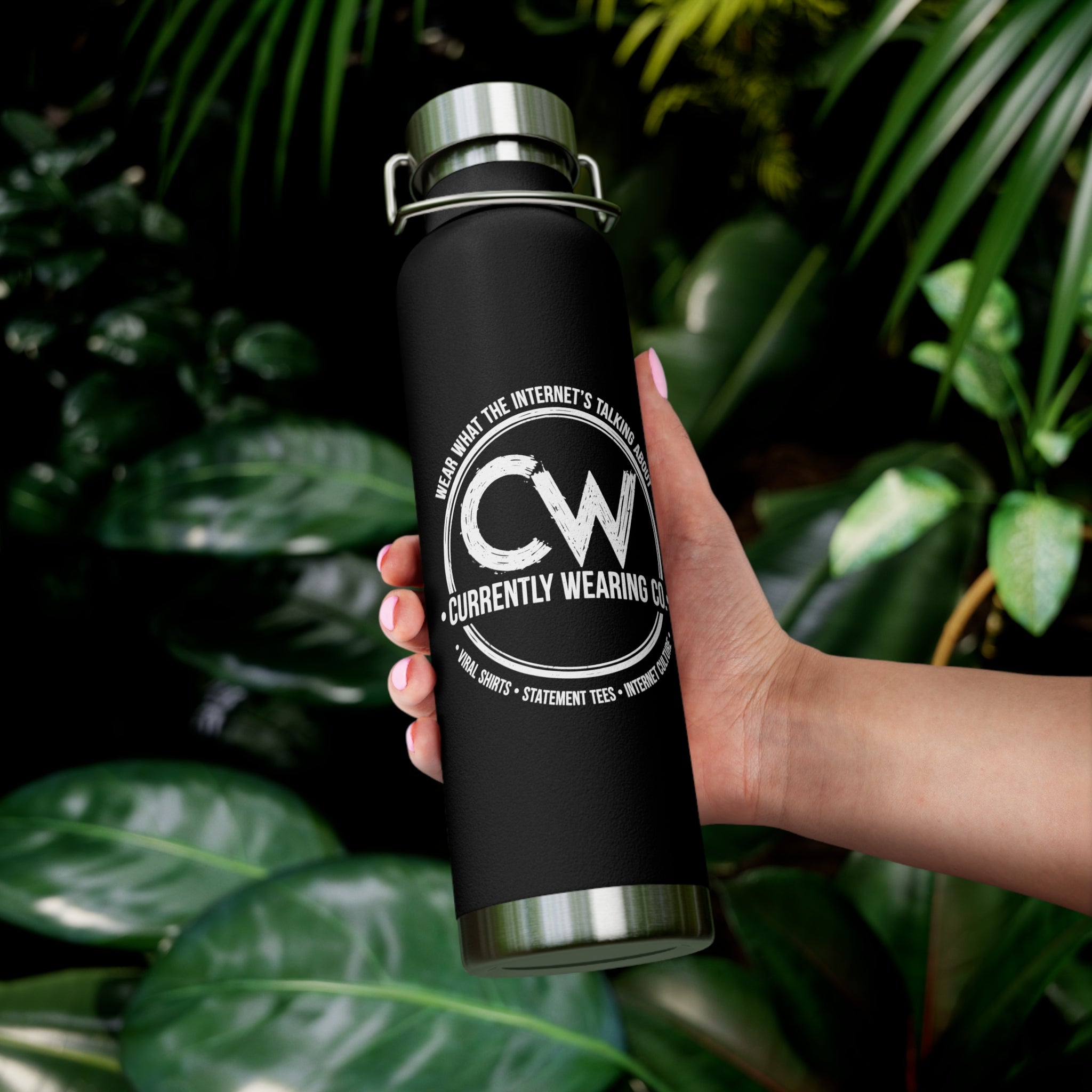 Currently Wearing Co Logo Water Bottle - Wear What the Internet's Talking About Insulated Bottle - 22oz Vacuum Sealed Copper Bottle - CW Brand Hydration, Stylish Insulated Water Bottle - Perfect for Outdoors, Gym, Travel, Yoga, Eco-Friendly Gift