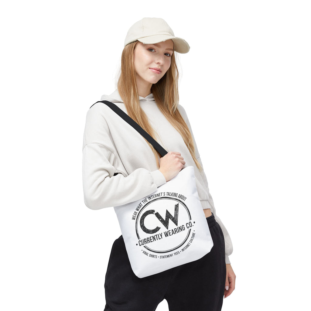Currently Wearing Co Logo Tote Bag - Wear What the Internet's Talking About Canvas Bag - Reusable Shopping Bag, Trendy Statement Tote Bag, Stylish Carry-All, Eco-Friendly Shopper, Fun Gift for Fashion Lovers, Unique Beach Bag, Graphic Design Tote