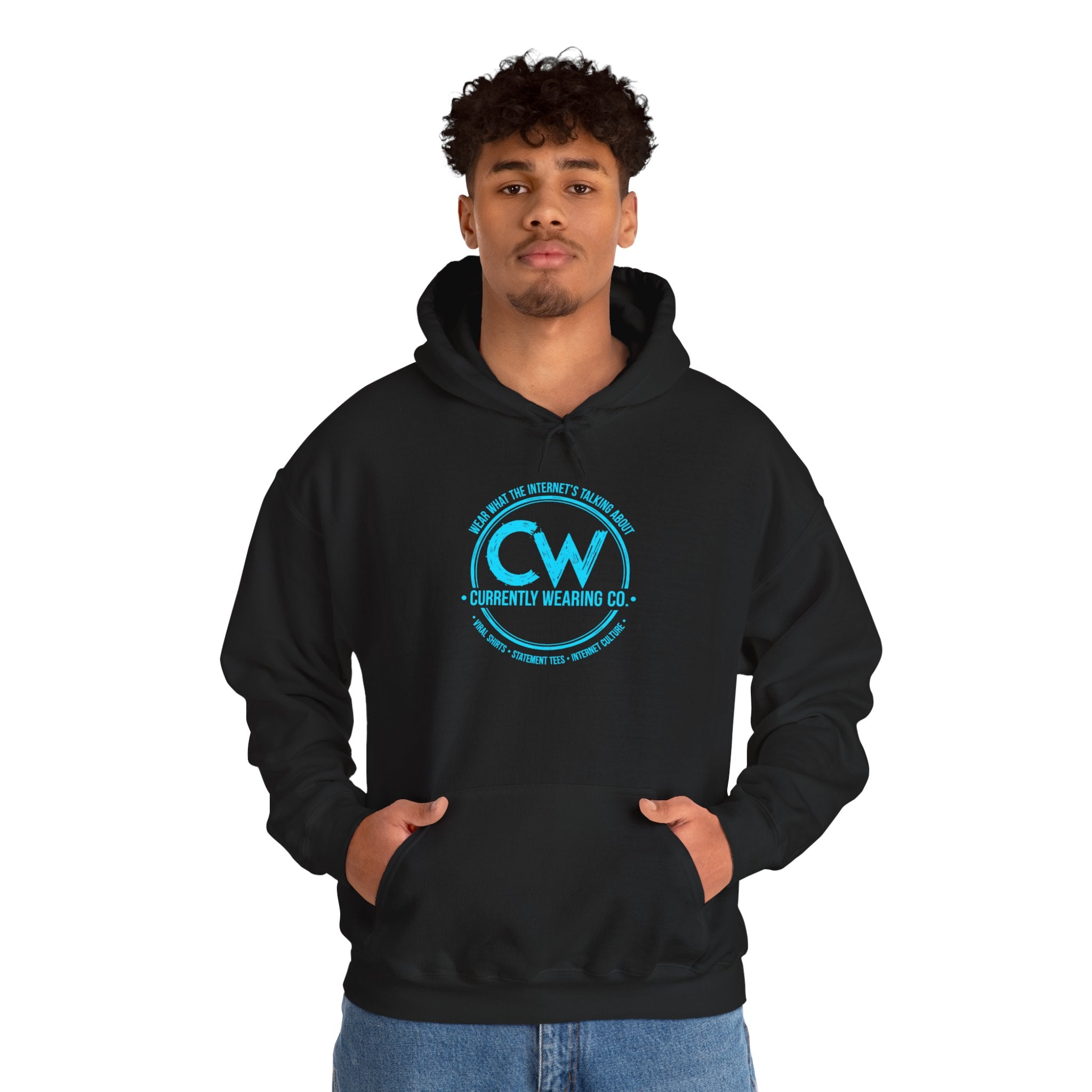 Currently Wearing Co. Neon Blue Logo Hoodie - Unisex Heavy Blend Hoodie | Cozy & Stylish Sweatshirt for Everyday Comfort