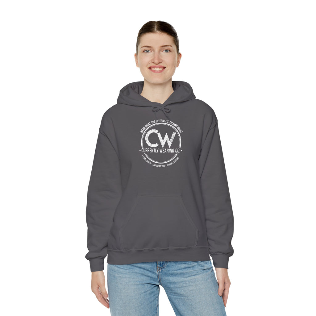 Currently Wearing Co Signature Logo Hoodie - Wear What the Internet's Talking About Hoodie - CW Brand Streetwear Hoodie - Internet Culture Sweatshirt, Cozy Unisex Hoodie for Everyday Wear, Gift for Her, Birthday Present, Casual Style, Fashionable Layering