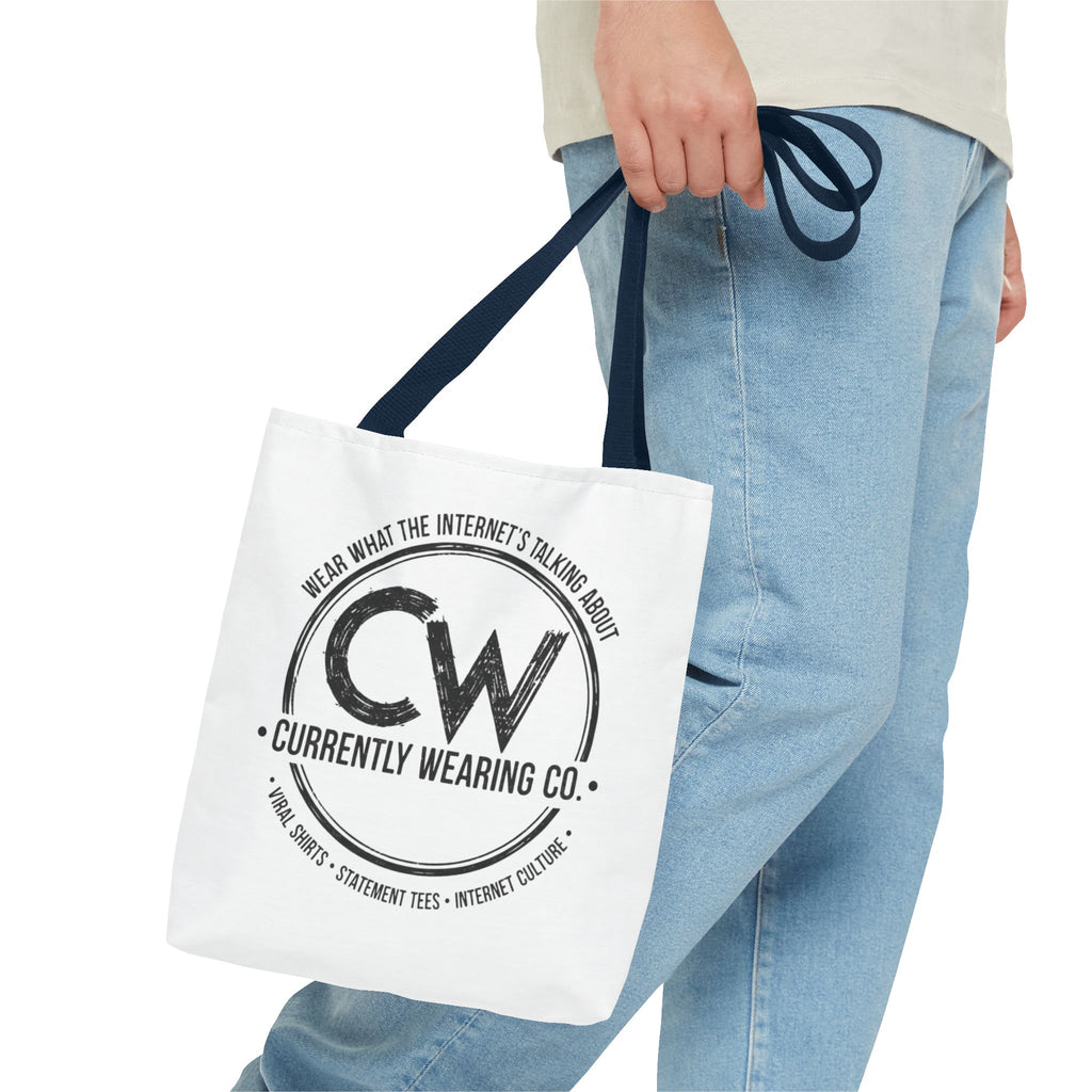 Currently Wearing Co Logo Tote Bag - Wear What the Internet's Talking About Canvas Bag - Reusable Shopping Bag, Trendy Statement Tote Bag, Stylish Carry-All, Eco-Friendly Shopper, Fun Gift for Fashion Lovers, Unique Beach Bag, Graphic Design Tote