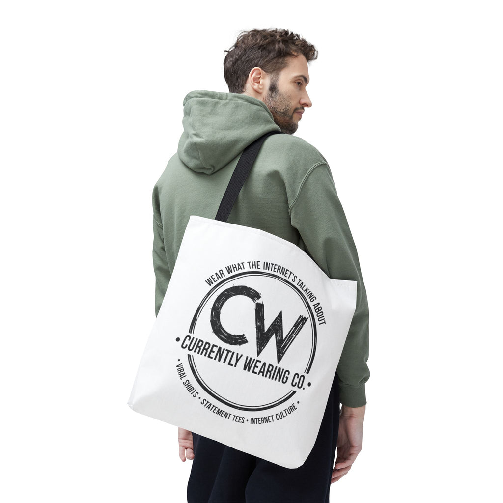 Currently Wearing Co Logo Tote Bag - Wear What the Internet's Talking About Canvas Bag - Reusable Shopping Bag, Trendy Statement Tote Bag, Stylish Carry-All, Eco-Friendly Shopper, Fun Gift for Fashion Lovers, Unique Beach Bag, Graphic Design Tote