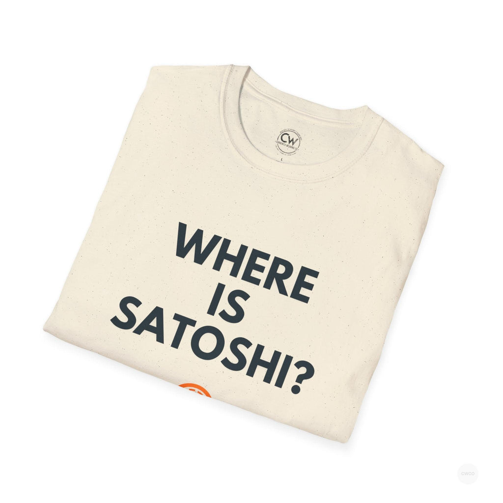 WHERE IS SATOSHI? – Bitcoin Mystery Tee, Unisex Softstyle T-Shirt - Trendy Crypto Tee, Bitcoin Gift, Casual Wear, Tech Lover Apparel, Statement Shirt