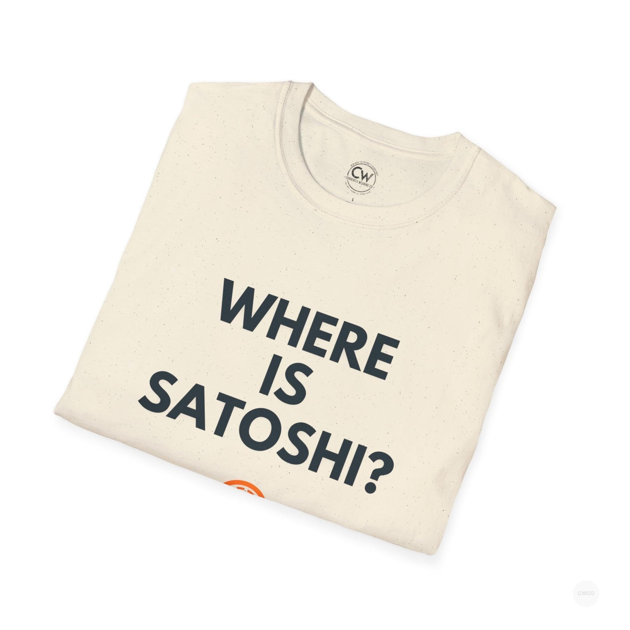 WHERE IS SATOSHI? – Bitcoin Mystery Tee, Unisex Softstyle T-Shirt - Trendy Crypto Tee, Bitcoin Gift, Casual Wear, Tech Lover Apparel, Statement Shirt