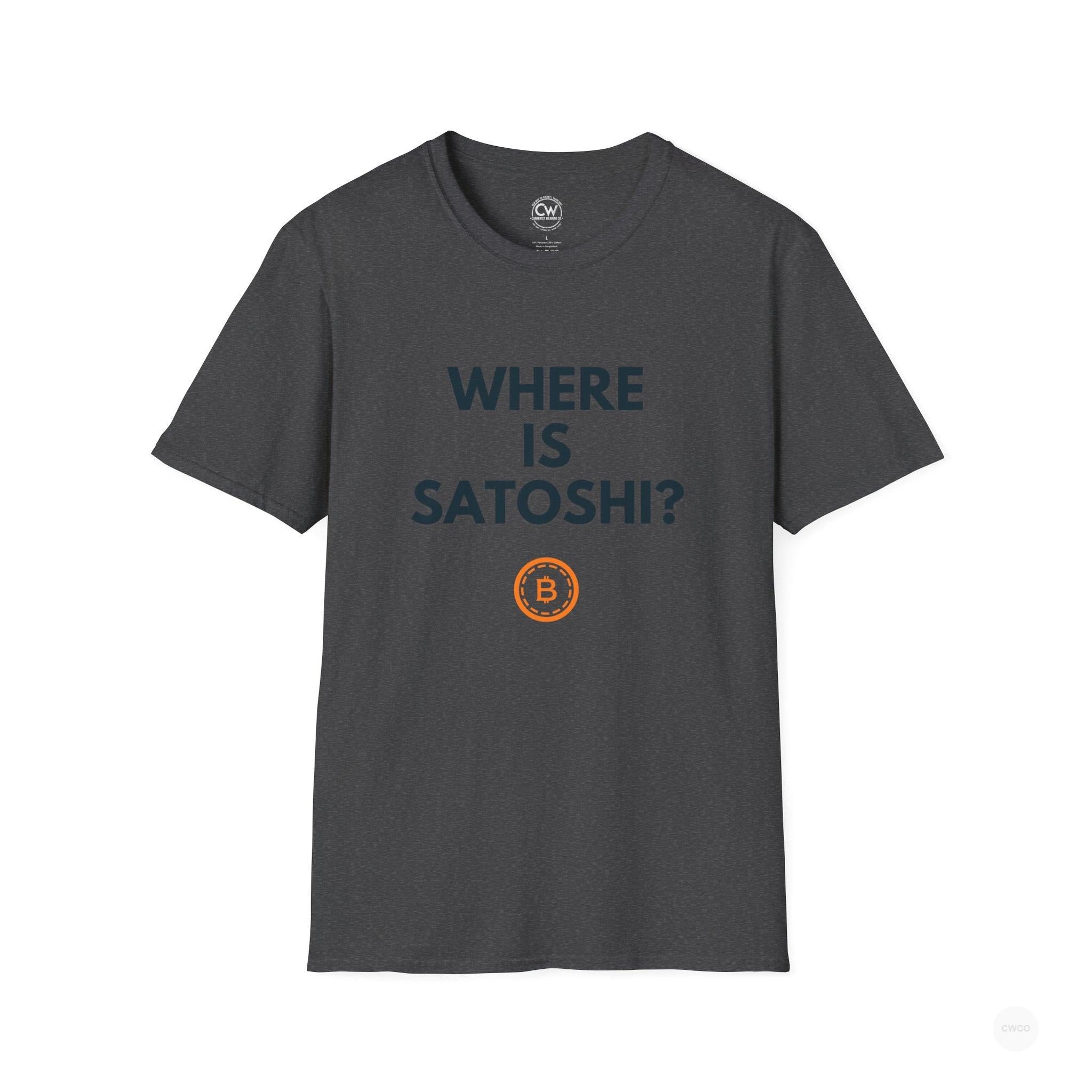 WHERE IS SATOSHI? – Bitcoin Mystery Tee, Unisex Softstyle T-Shirt - Trendy Crypto Tee, Bitcoin Gift, Casual Wear, Tech Lover Apparel, Statement Shirt