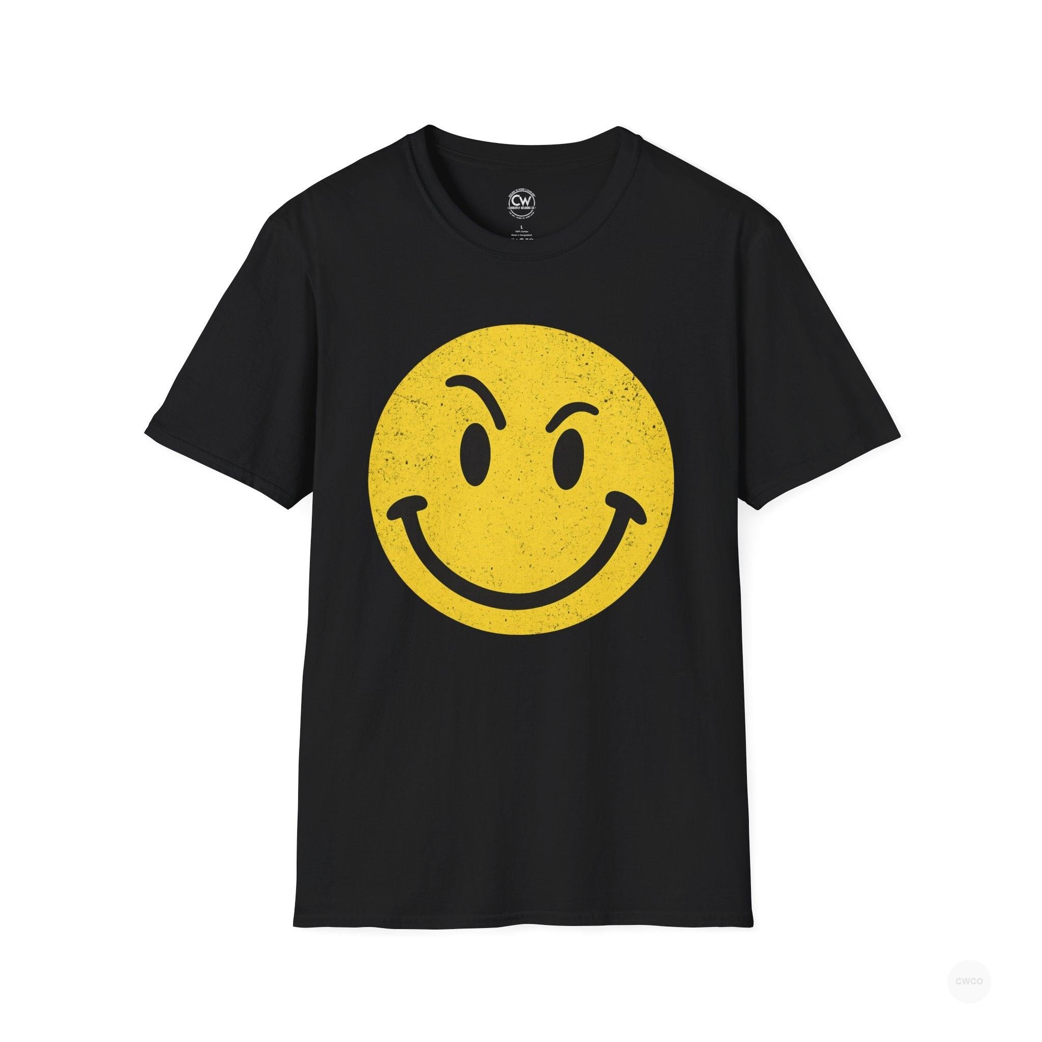 Evil Smiley Face Tee - Mischievous Devil Emoji Graphic Shirt, Unisex Softstyle T-Shirt