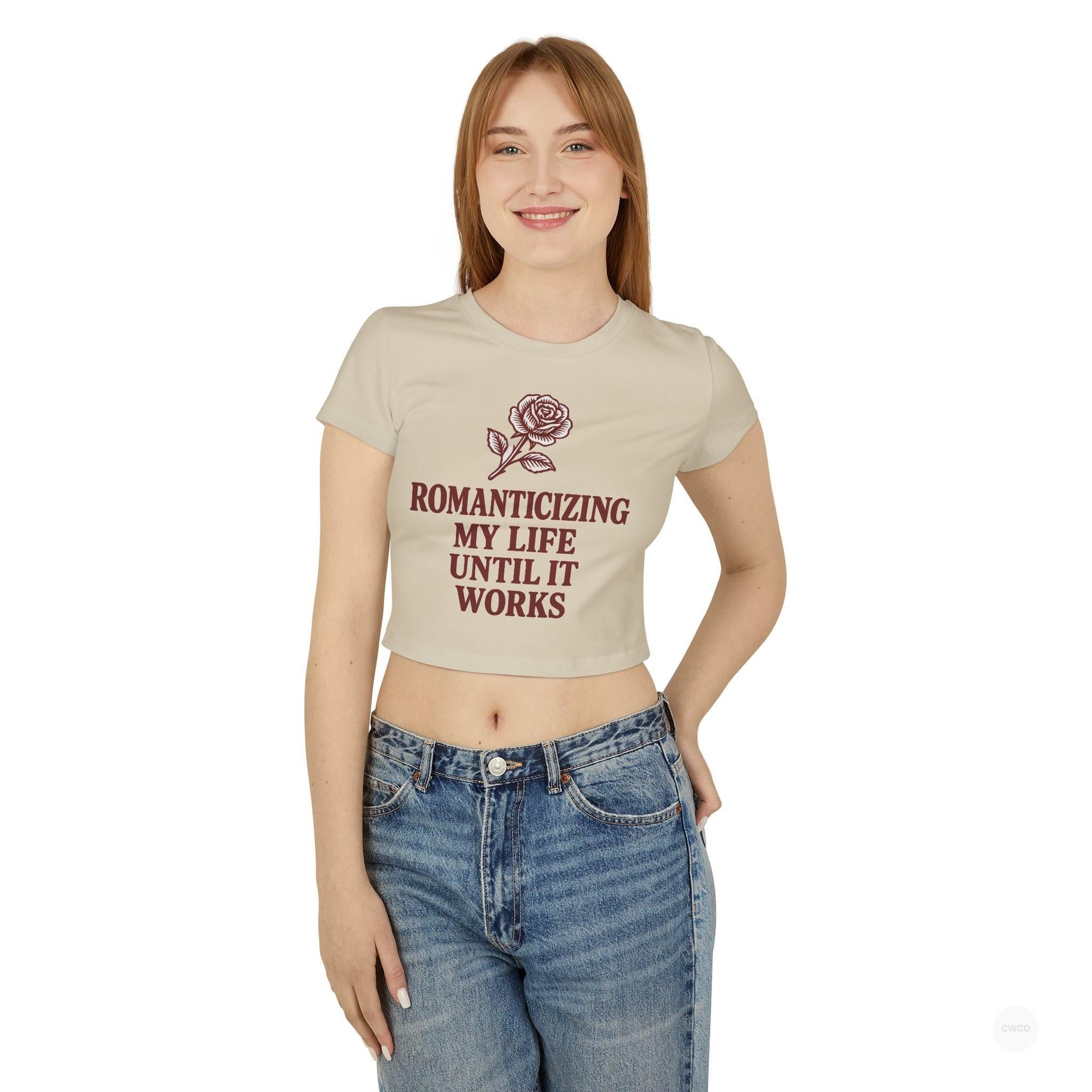 Romanticizing My Life Vintage Rose Women's Baby Tee, Cute Crop Top, Gift for Her, Summer Fashion, Inspirational Shirt, Casual Outfit