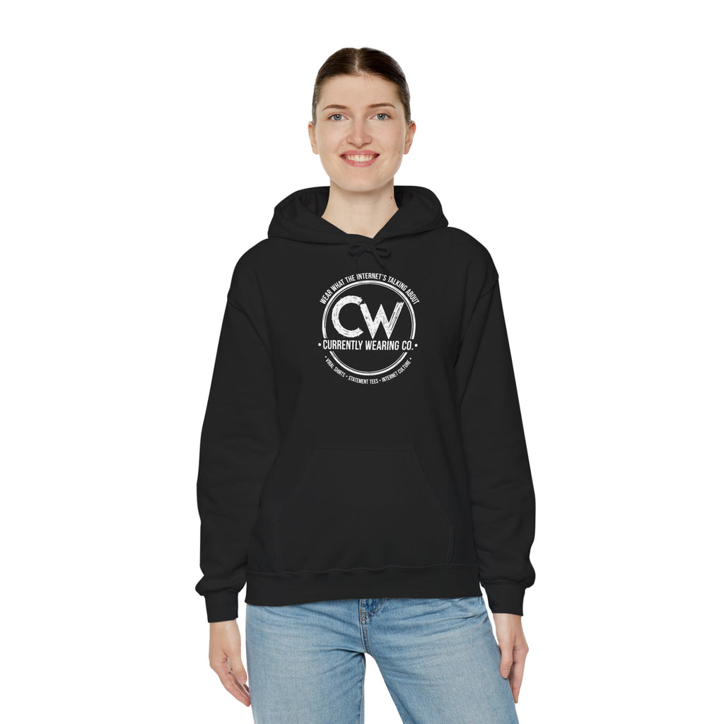 Currently Wearing Co Signature Logo Hoodie - Wear What the Internet's Talking About Hoodie - CW Brand Streetwear Hoodie - Internet Culture Sweatshirt, Cozy Unisex Hoodie for Everyday Wear, Gift for Her, Birthday Present, Casual Style, Fashionable Layering