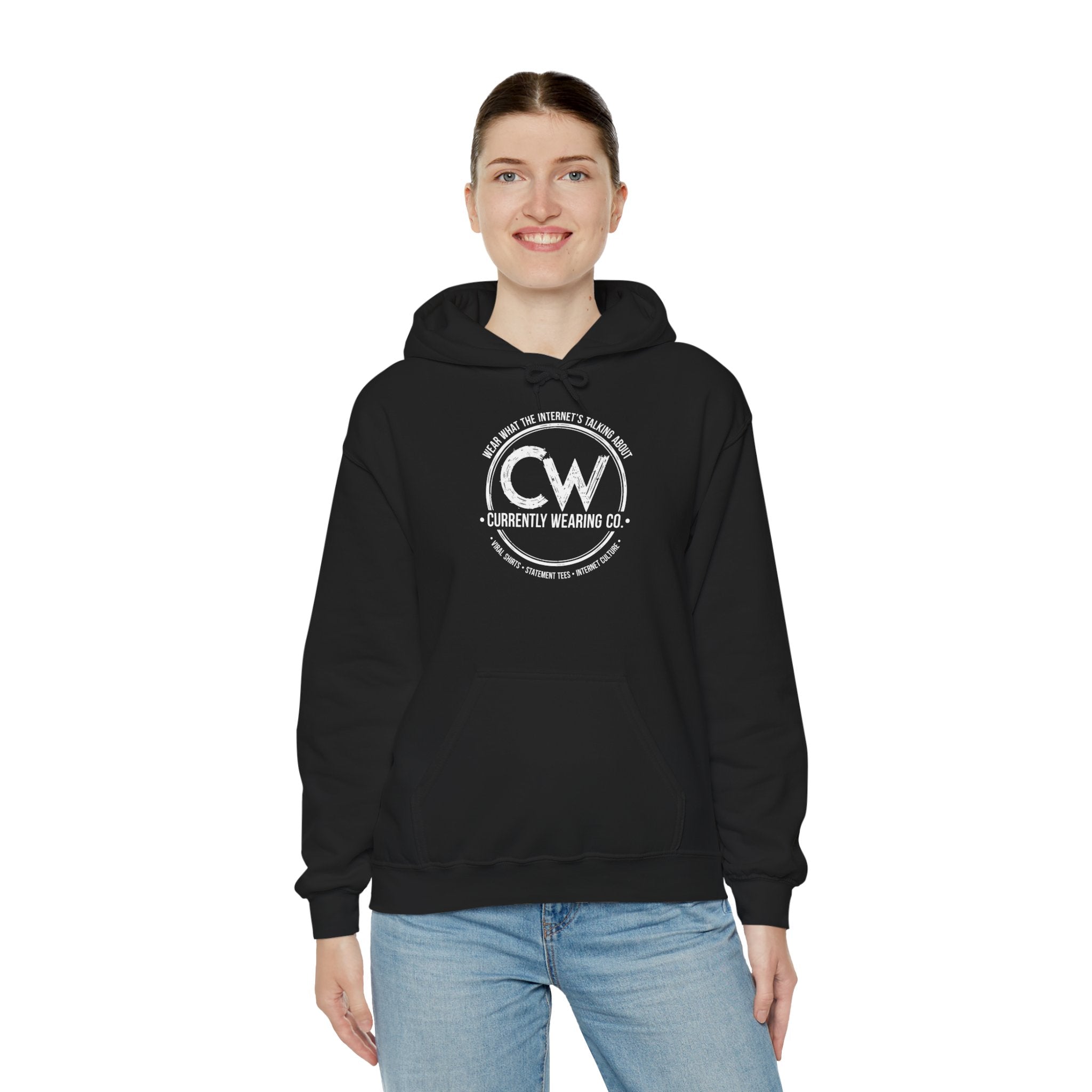 Currently Wearing Co Signature Logo Hoodie - Wear What the Internet's Talking About Hoodie - CW Brand Streetwear Hoodie - Internet Culture Sweatshirt, Cozy Unisex Hoodie for Everyday Wear, Gift for Her, Birthday Present, Casual Style, Fashionable Layering