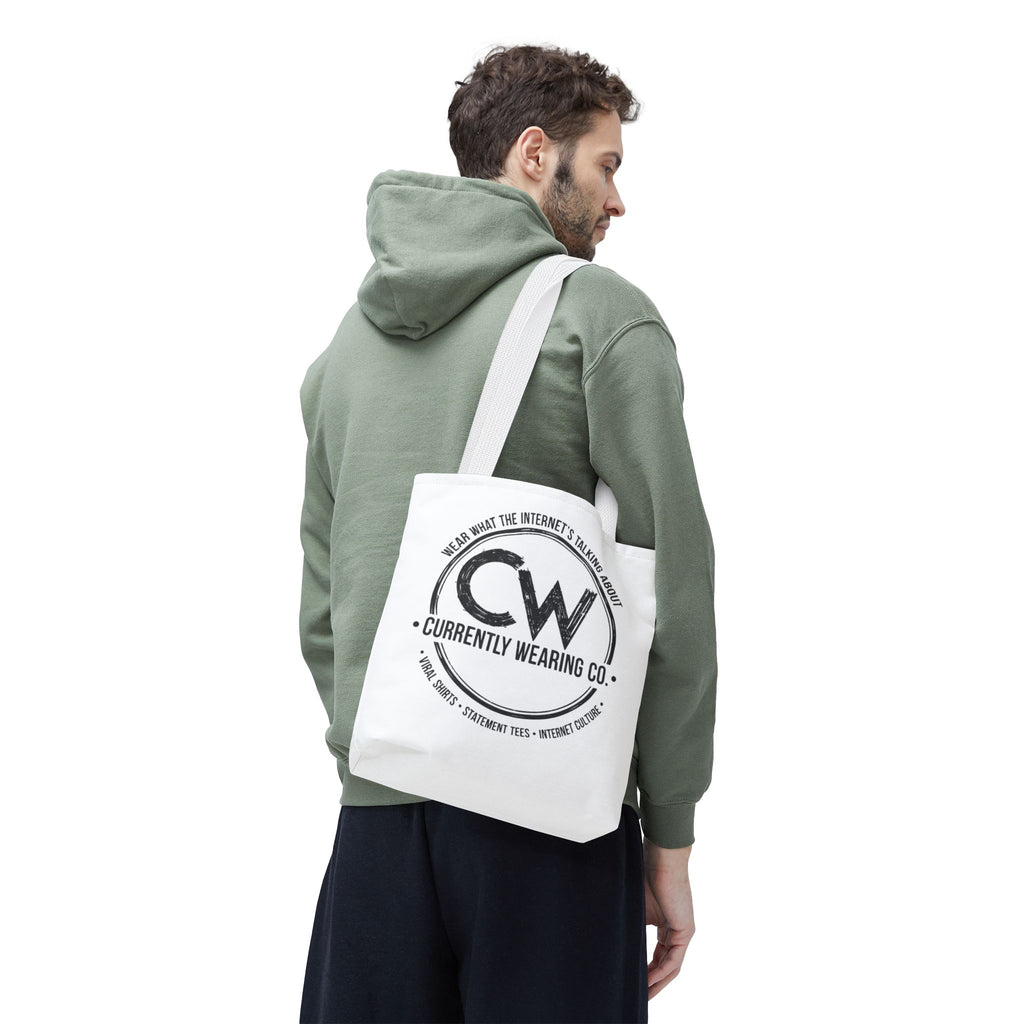 Currently Wearing Co Logo Tote Bag - Wear What the Internet's Talking About Canvas Bag - Reusable Shopping Bag, Trendy Statement Tote Bag, Stylish Carry-All, Eco-Friendly Shopper, Fun Gift for Fashion Lovers, Unique Beach Bag, Graphic Design Tote