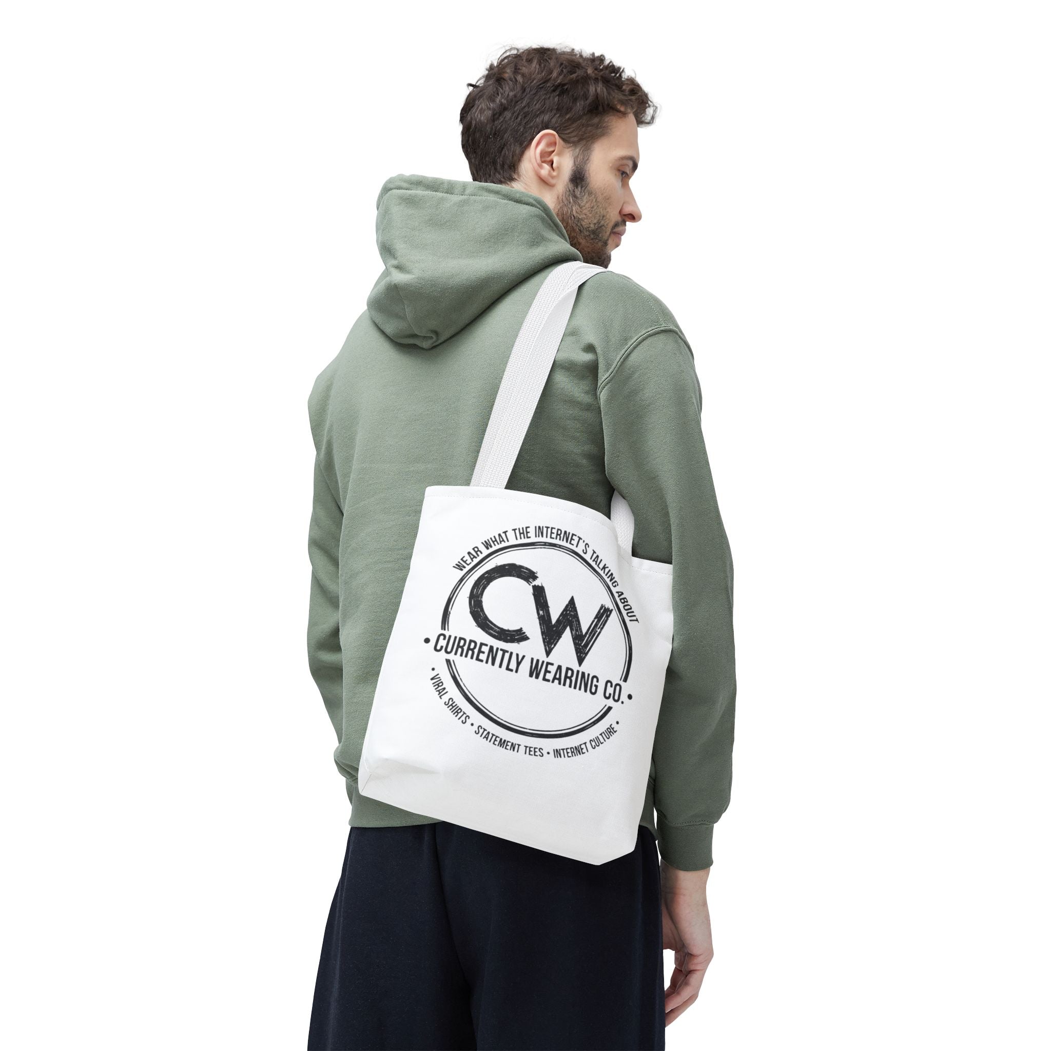 Currently Wearing Co Logo Tote Bag - Wear What the Internet's Talking About Canvas Bag - Reusable Shopping Bag, Trendy Statement Tote Bag, Stylish Carry-All, Eco-Friendly Shopper, Fun Gift for Fashion Lovers, Unique Beach Bag, Graphic Design Tote