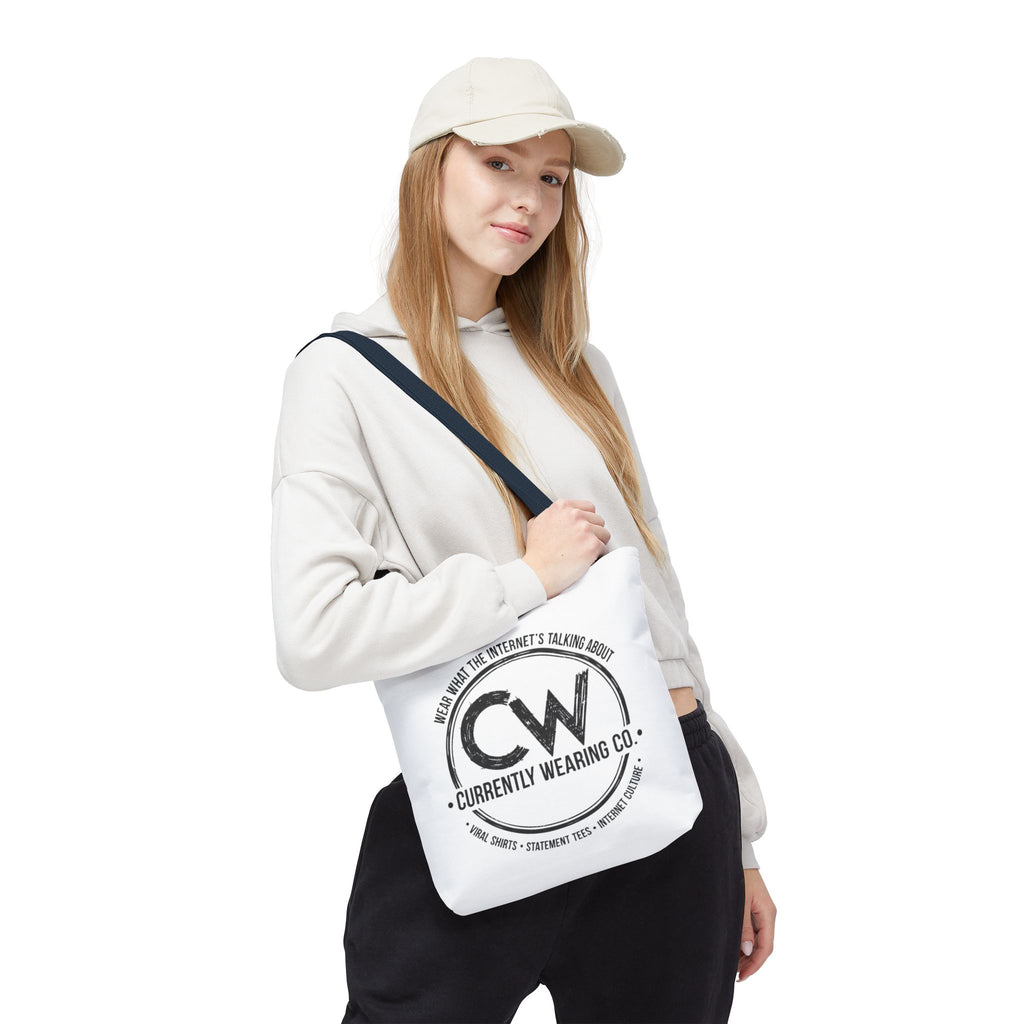 Currently Wearing Co Logo Tote Bag - Wear What the Internet's Talking About Canvas Bag - Reusable Shopping Bag, Trendy Statement Tote Bag, Stylish Carry-All, Eco-Friendly Shopper, Fun Gift for Fashion Lovers, Unique Beach Bag, Graphic Design Tote