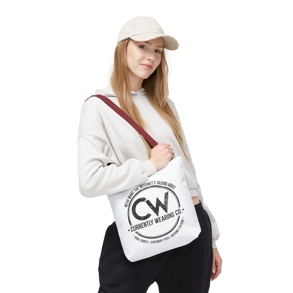 Currently Wearing Co Logo Tote Bag - Wear What the Internet's Talking About Canvas Bag - Reusable Shopping Bag, Trendy Statement Tote Bag, Stylish Carry-All, Eco-Friendly Shopper, Fun Gift for Fashion Lovers, Unique Beach Bag, Graphic Design Tote
