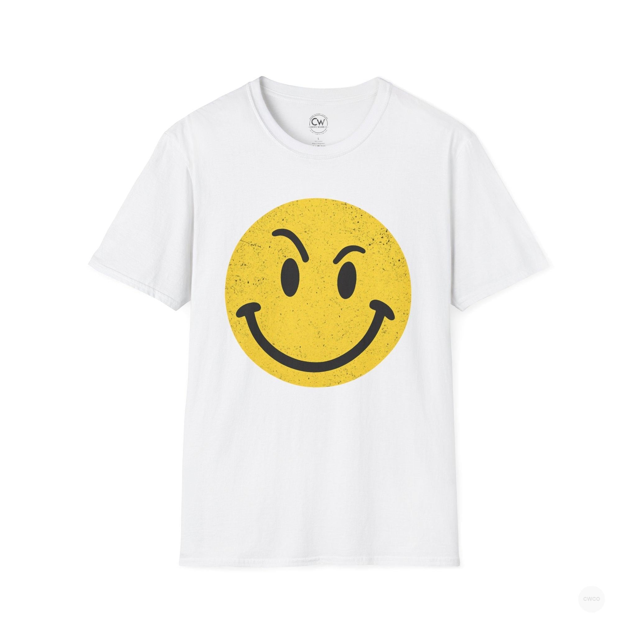 Evil Smiley Face Tee - Mischievous Devil Emoji Graphic Shirt, Unisex Softstyle T-Shirt