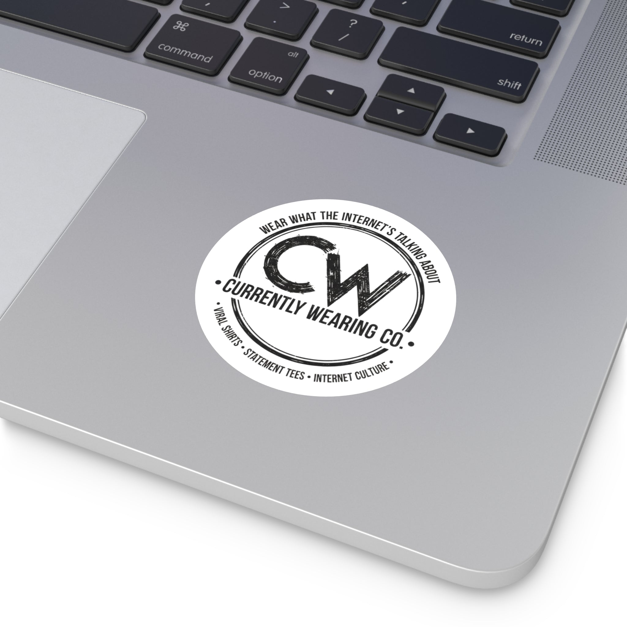 Currently Wearing Co Logo Sticker - Wear What the Internet's Talking About Vinyl Sticker - 3" Round CW Brand Decal, Trendy Round Vinyl Stickers, Internet Culture Decor, Fun Laptop Decals, Gift for Creatives, Party Favors, Statement Stickers