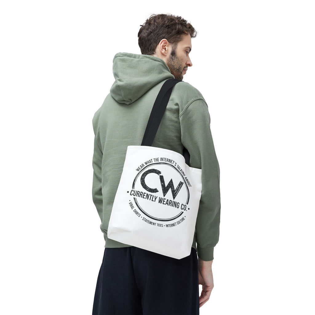 Currently Wearing Co Logo Tote Bag - Wear What the Internet's Talking About Canvas Bag - Reusable Shopping Bag, Trendy Statement Tote Bag, Stylish Carry-All, Eco-Friendly Shopper, Fun Gift for Fashion Lovers, Unique Beach Bag, Graphic Design Tote