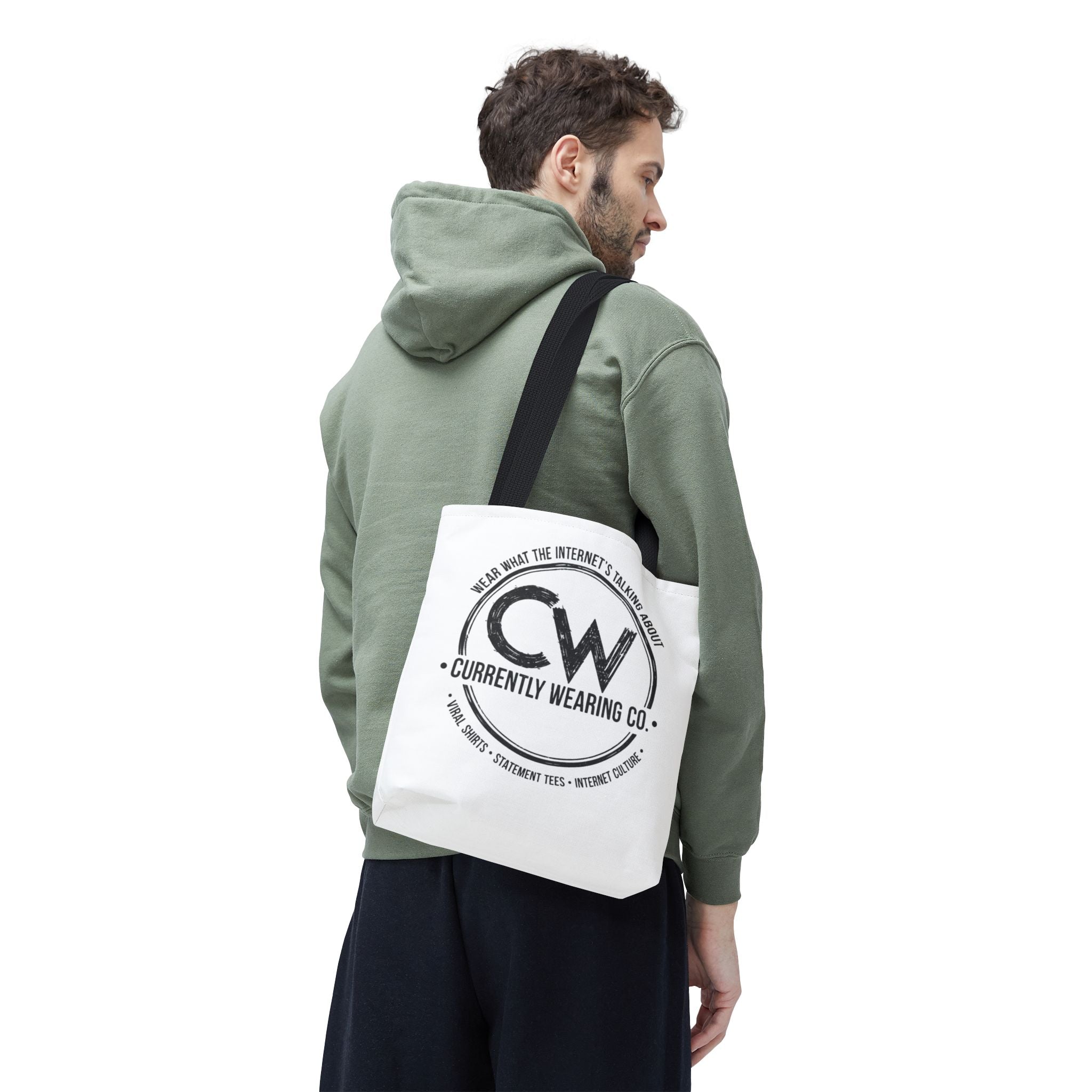 Currently Wearing Co Logo Tote Bag - Wear What the Internet's Talking About Canvas Bag - Reusable Shopping Bag, Trendy Statement Tote Bag, Stylish Carry-All, Eco-Friendly Shopper, Fun Gift for Fashion Lovers, Unique Beach Bag, Graphic Design Tote