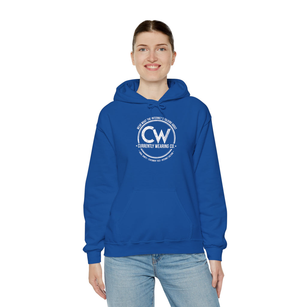 Currently Wearing Co Signature Logo Hoodie - Wear What the Internet's Talking About Hoodie - CW Brand Streetwear Hoodie - Internet Culture Sweatshirt, Cozy Unisex Hoodie for Everyday Wear, Gift for Her, Birthday Present, Casual Style, Fashionable Layering