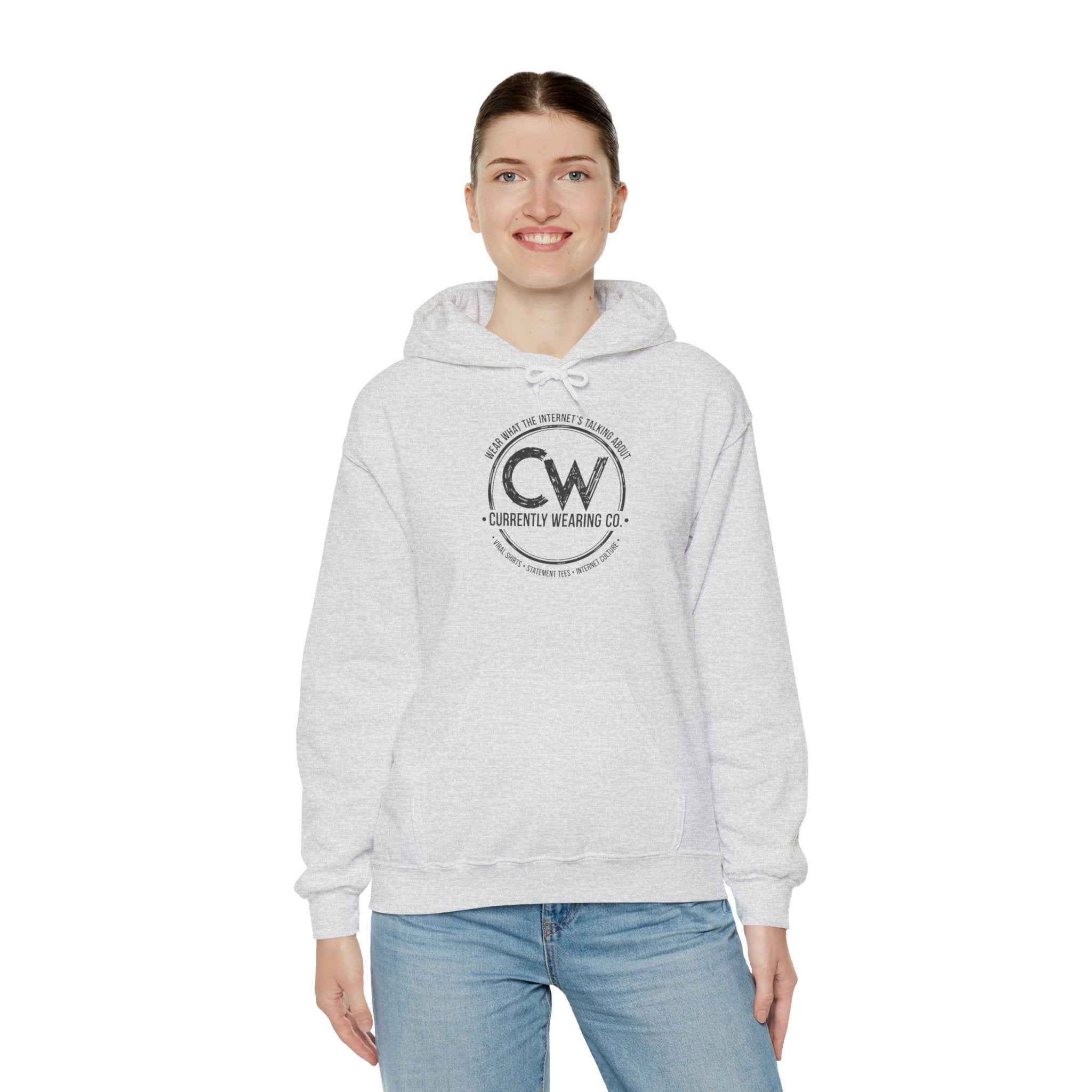 Currently Wearing Co Signature Logo Hoodie - Wear What the Internet's Talking About Hoodie - CW Brand Streetwear Hoodie - Internet Culture Sweatshirt, Cozy Unisex Hoodie for Everyday Wear, Gift for Her, Birthday Present, Casual Style, Fashionable Layering